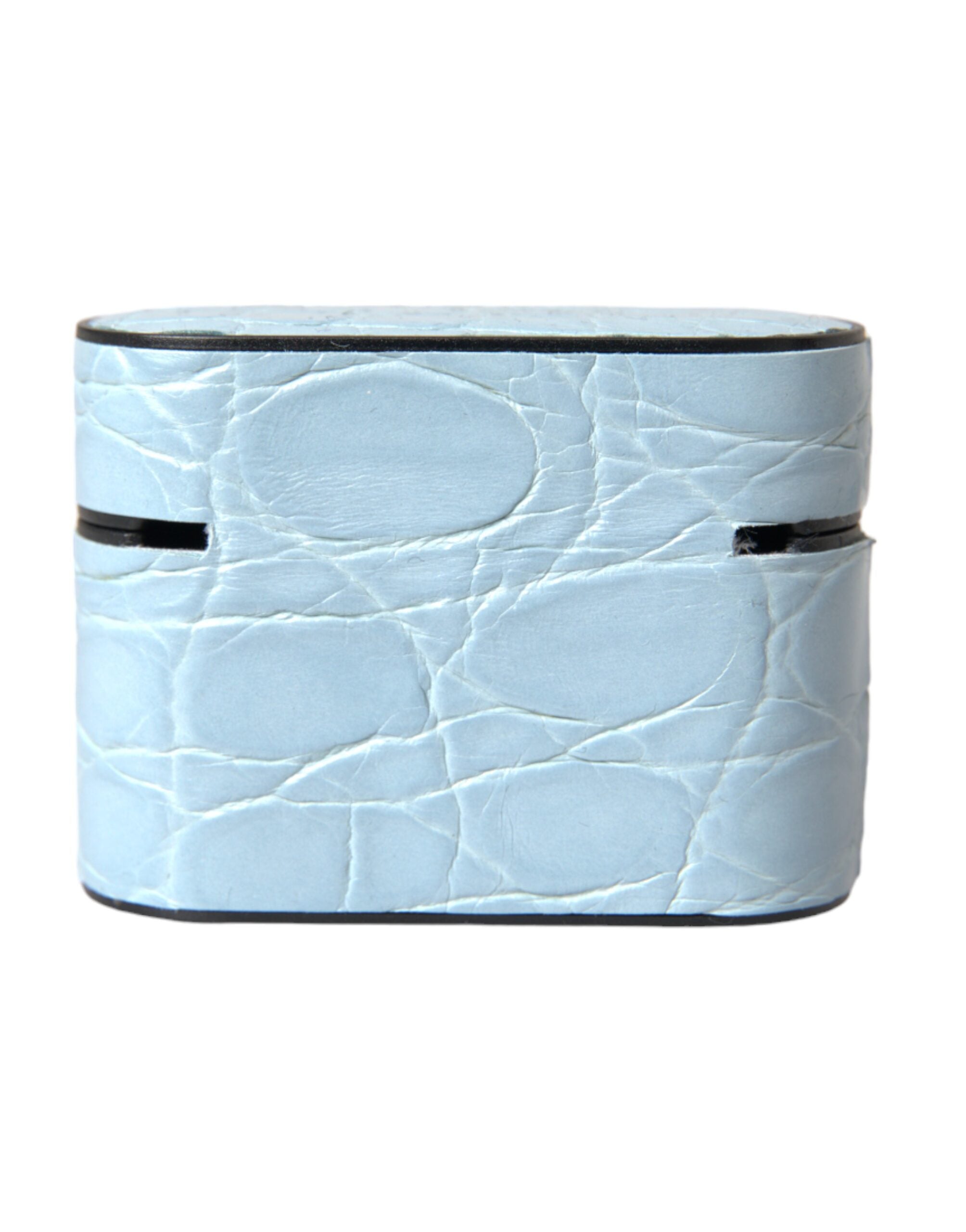 Elevate your style with the Dolce & Gabbana Light Blue Leather Airpods Case, crafted from luxurious Caiman leather, embodying Italian elegance and timeless sophistication.