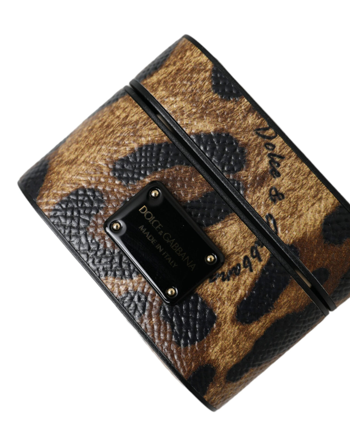 Elevate your style with the Dolce & Gabbana Brown Leopard Calf Leather Airpods Case, a luxurious blend of exquisite craftsmanship and bold sophistication for the discerning individual.