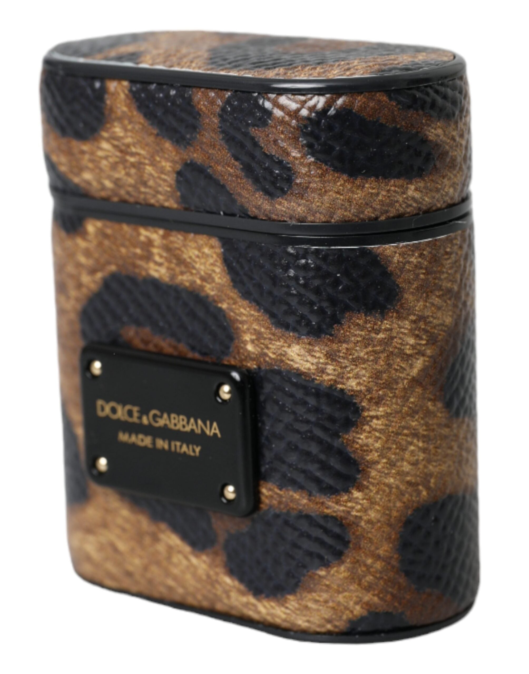 Indulge in the exquisite Dolce & Gabbana Brown Leopard Calf Leather Airpods Case, a perfect fusion of artisanal craftsmanship and modern elegance for the discerning individual.