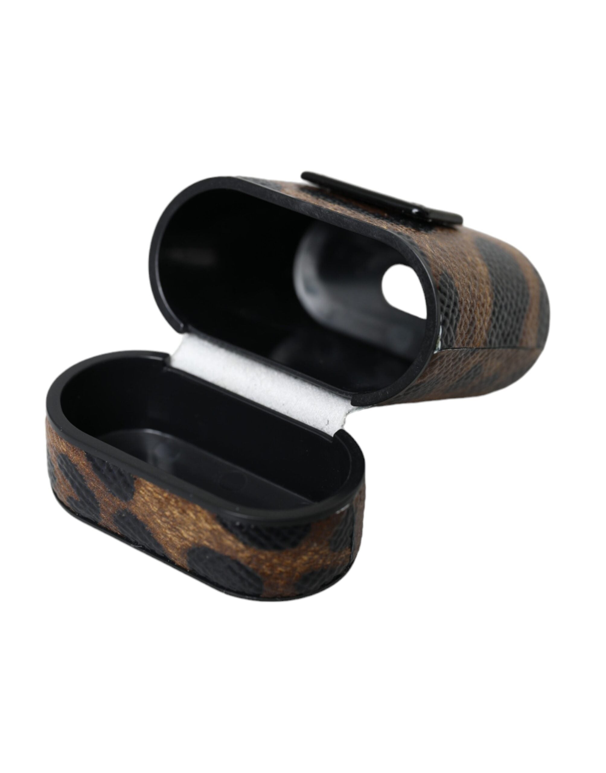 Indulge in the exquisite Dolce & Gabbana Brown Leopard Calf Leather Airpods Case, a harmonious blend of artisanal craftsmanship and modern elegance, perfect for the discerning individual.
