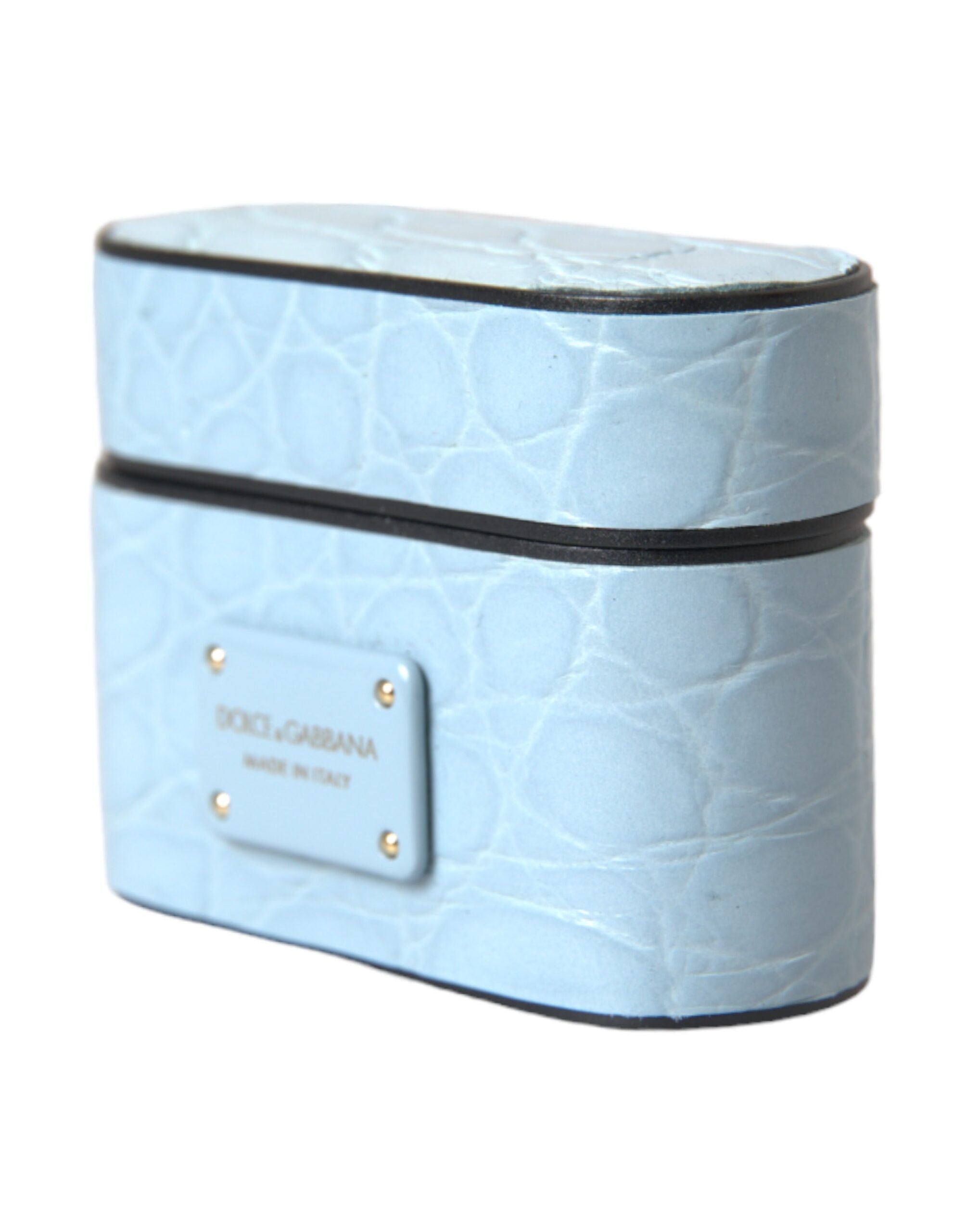 Indulge in the exquisite Dolce & Gabbana Light Blue Leather Airpods Case, crafted from luxurious caiman leather, merging style and protection for the discerning individual.