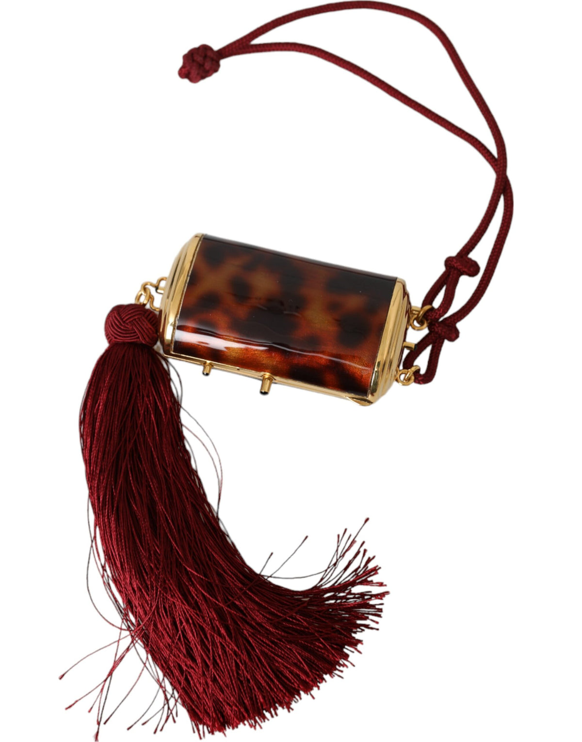 Indulge in the exquisite Dolce & Gabbana Brown Leopard Mini Mirror Tassel Makeup Holder Bag, a luxurious blend of 100% leather and gold detailing, crafted for the discerning connoisseur.