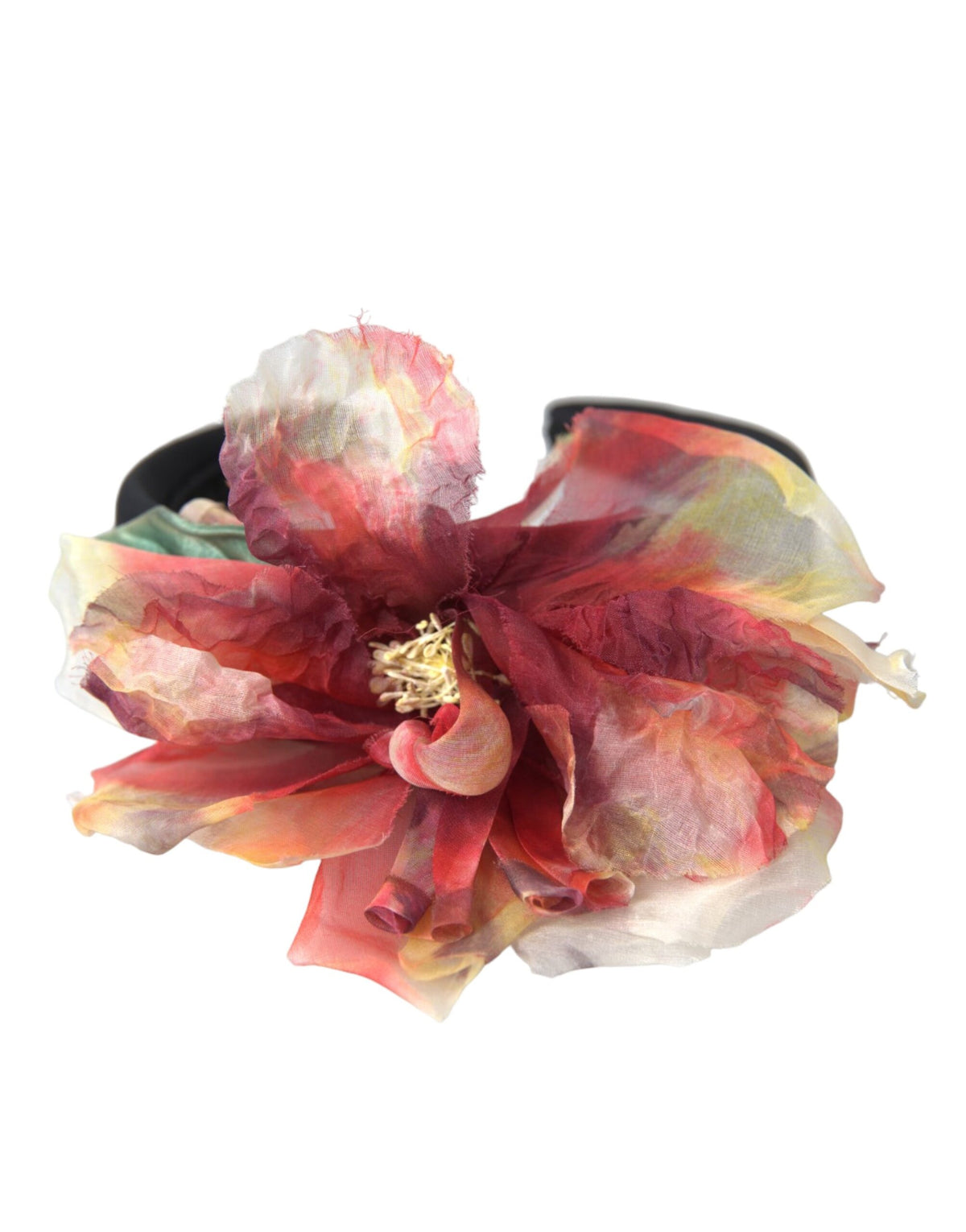 Indulge in the exquisite Dolce & Gabbana Rose Pink Silk Floral Black Tiara, a luxurious statement piece that embodies artisanal craftsmanship and timeless elegance.