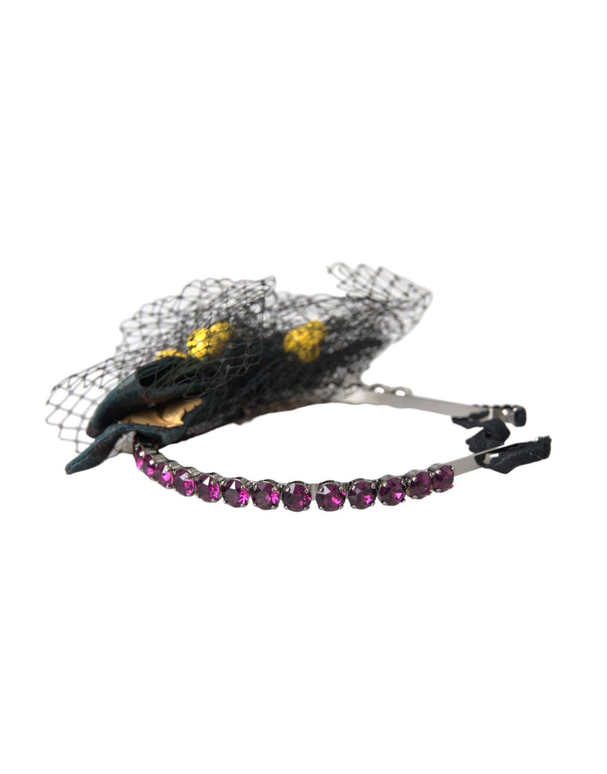 Indulge in the exquisite allure of the Dolce & Gabbana Black Lemons Sicily Purple Crystal Net Headband Diadem, where Italian craftsmanship meets timeless elegance for the discerning connoisseur.