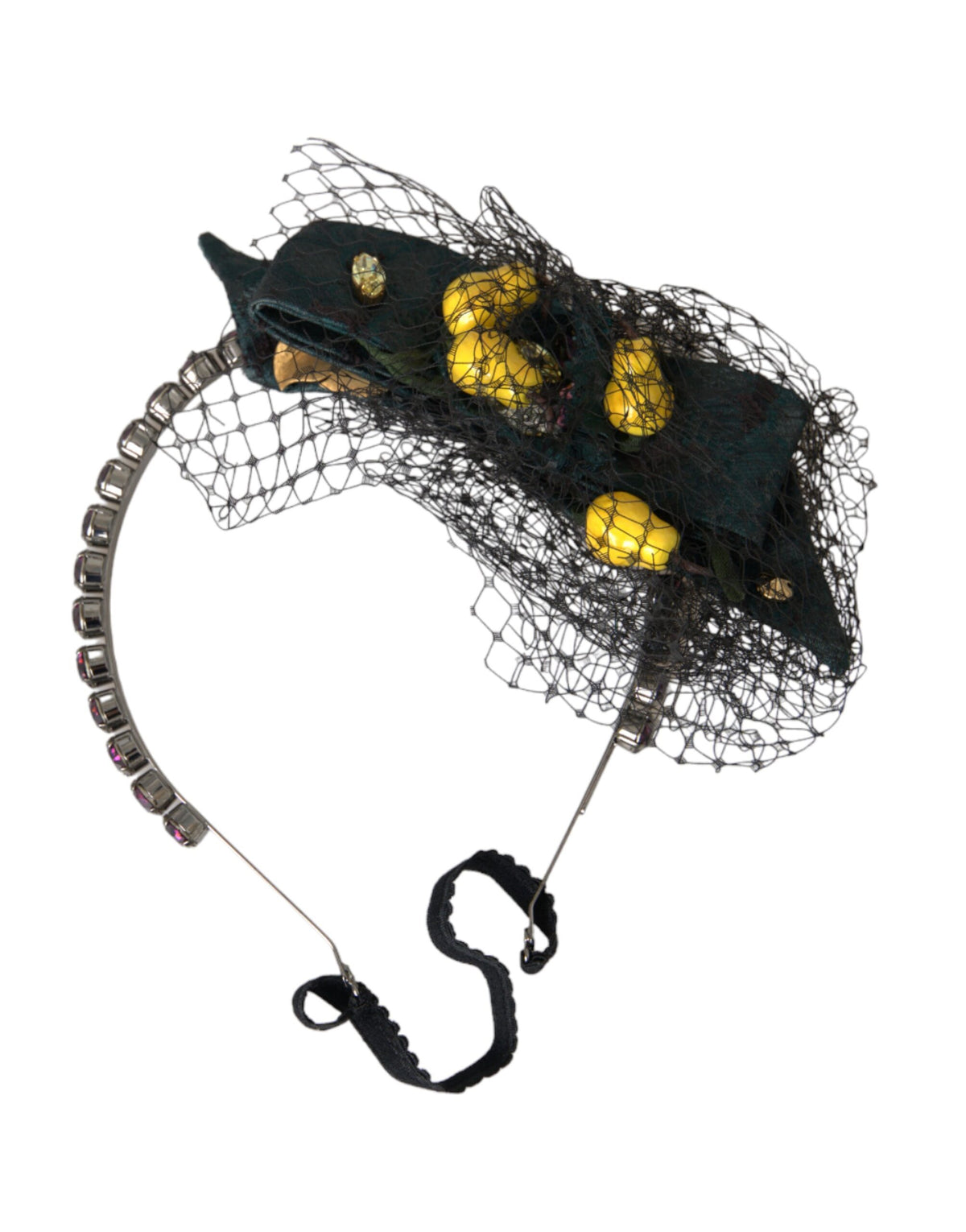 Discover the Dolce & Gabbana Black Lemons Sicily Purple Crystal Net Headband Diadem, a masterpiece of Italian craftsmanship that elevates your elegance and allure.