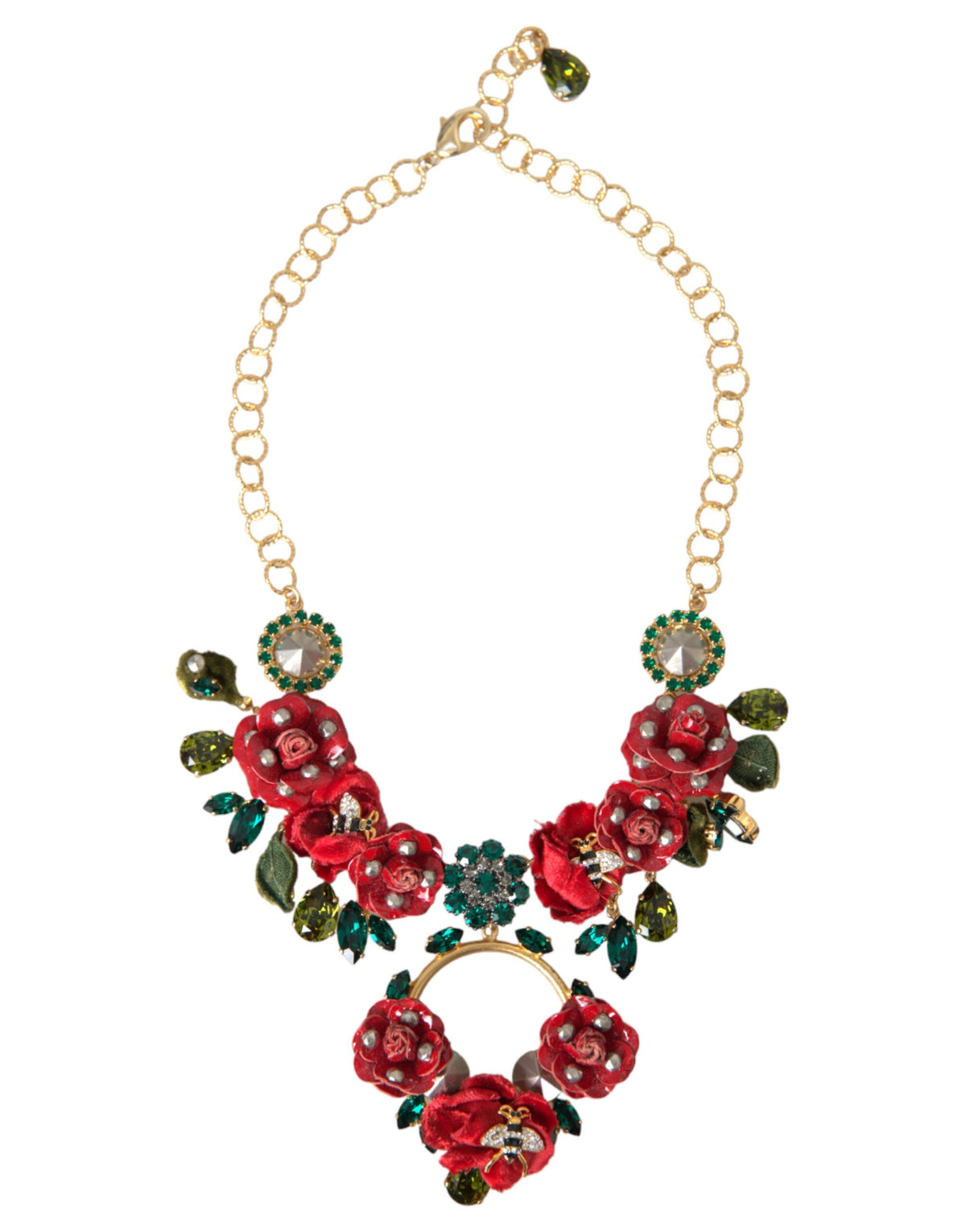 Indulge in the exquisite Dolce & Gabbana Gold Brass Link Chain RosePetal Crystal Pendant Necklace, a luxurious statement of artistry and elegance from the Autumn/Winter 2023 Collection.
