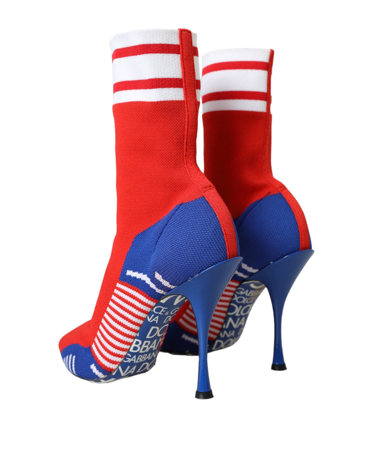 Step into a world of opulence with Dolce & Gabbana's Red Blue Stretch Sock Style Ankle Boots, meticulously crafted in Italy for timeless elegance and unparalleled comfort.