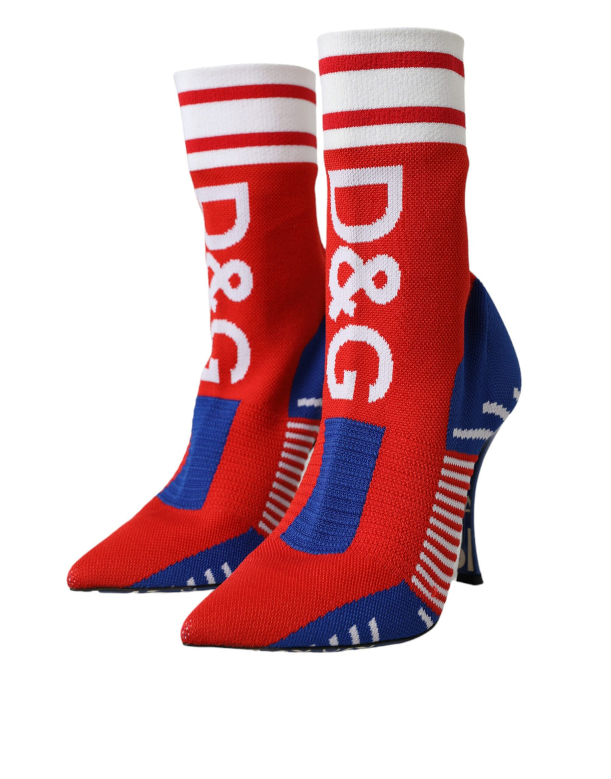 Elevate your style with Dolce & Gabbana's Red Blue Stretch Sock Style Short Boots, crafted in Italy for unparalleled luxury and a perfect fit, embodying modern elegance.