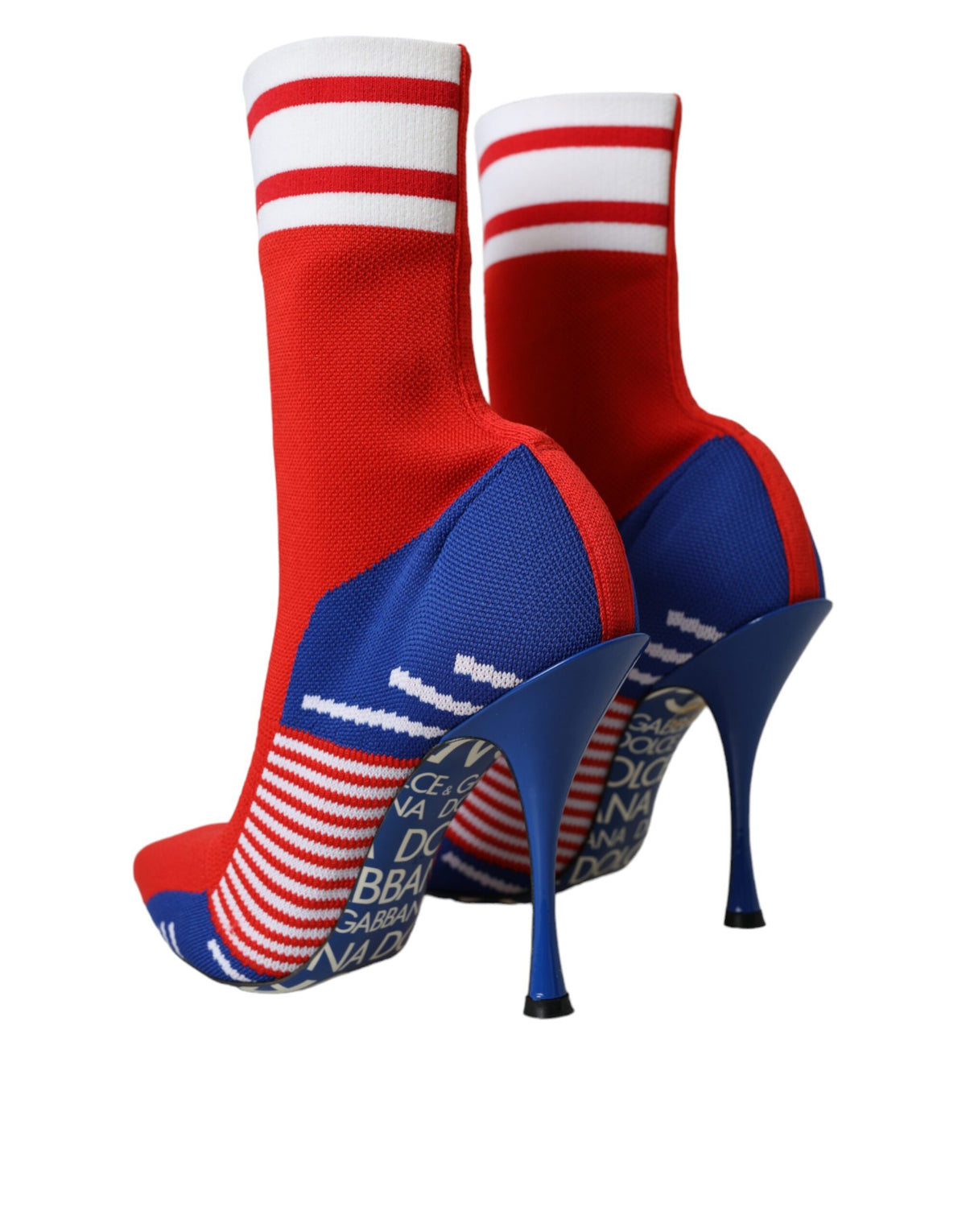 Elevate your style with Dolce & Gabbana's Red Blue Stretch Sock Style Short Boots, where exquisite Italian craftsmanship meets luxurious comfort for the discerning individual.