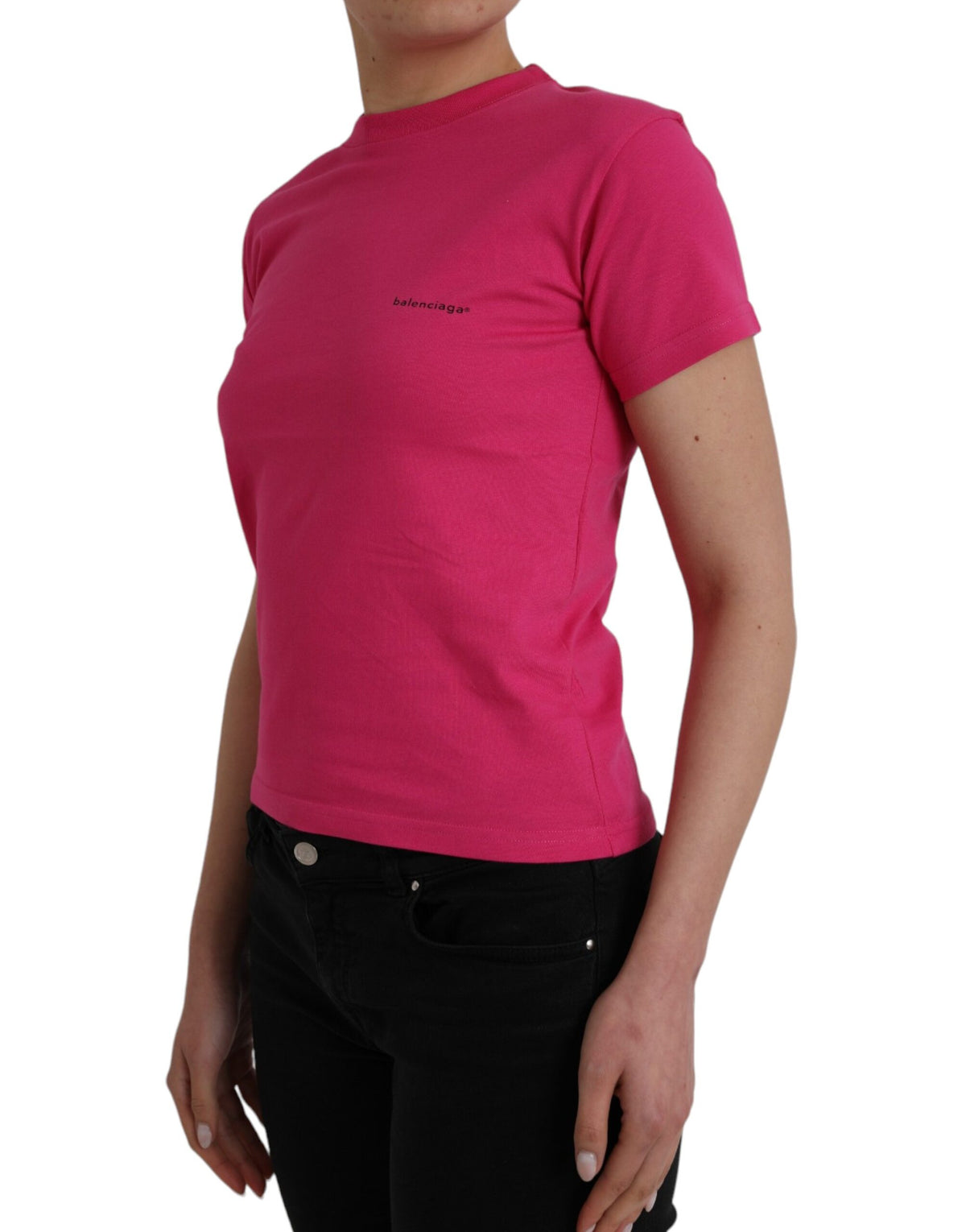 Balenciaga Pink Cotton Crew Neck Tee – Timeless Luxury Elegance