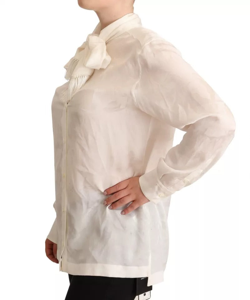 Indulge in the exquisite Dolce & Gabbana White Blouse, a timeless silk and viscose masterpiece that embodies elegance and sophistication for every occasion.