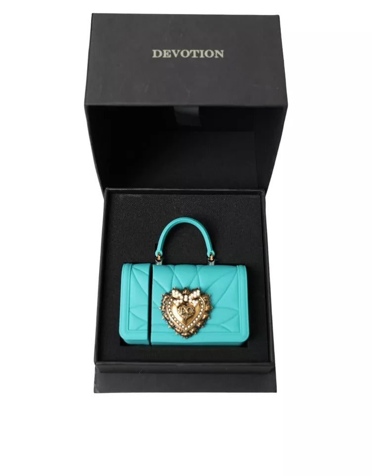 Discover the Dolce & Gabbana Turquoise Silicone Devotion Heart Bag Cover, a luxurious blend of exquisite craftsmanship and Italian elegance, elevating your style effortlessly.