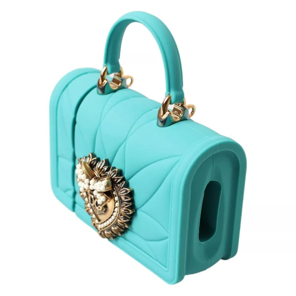 Indulge in the allure of the Dolce & Gabbana Turquoise Silicone Devotion Heart Bag Cover, a luxurious fusion of exquisite craftsmanship and timeless elegance, perfect for the discerning individual.
