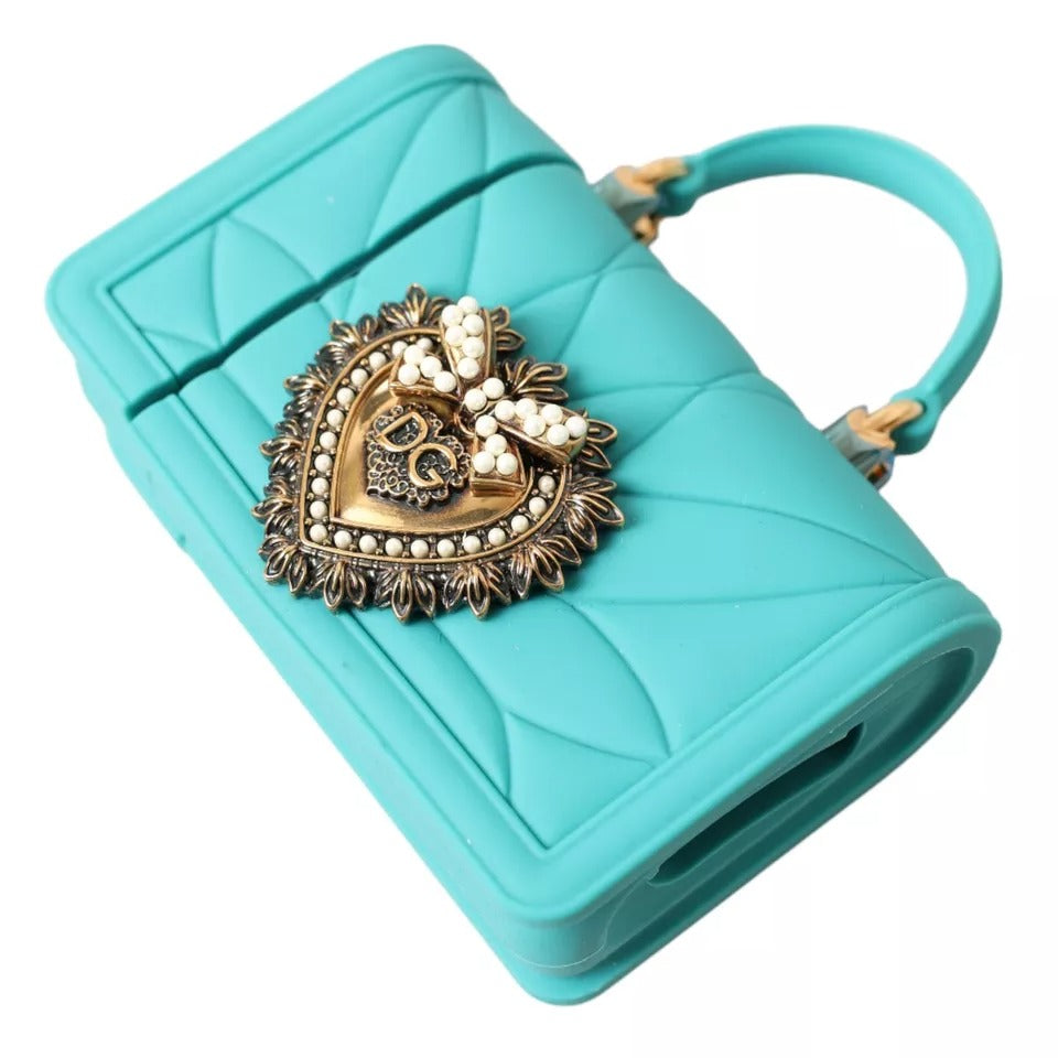 Indulge in the exquisite Dolce & Gabbana Turquoise Silicone Devotion Heart Bag Cover, a luxurious fusion of premium silicone and Italian craftsmanship, perfect for elevating your style.