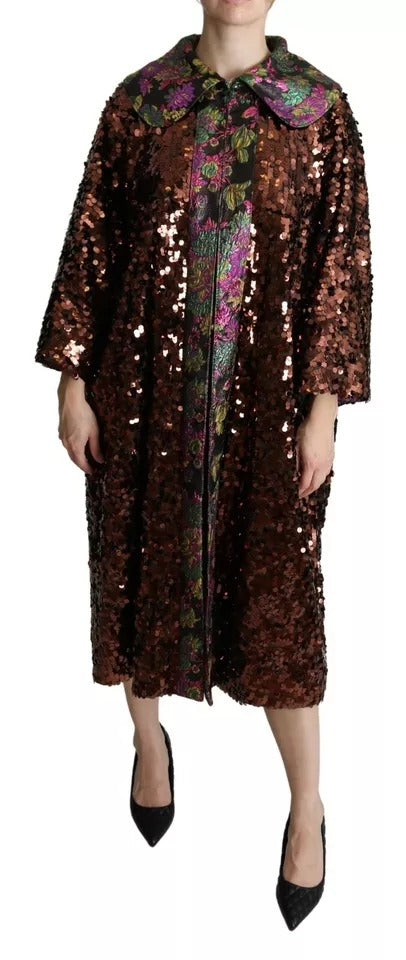 Elevate your elegance with the Dolce & Gabbana Multicolor Sequined Long Coat, a masterpiece of Italian craftsmanship that embodies luxury and sophistication for every occasion.