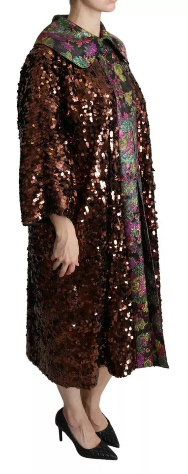 Elevate your elegance with the Dolce & Gabbana Multicolor Sequined Long Coat, a masterpiece of Italian craftsmanship that embodies luxury and sophistication for every occasion.