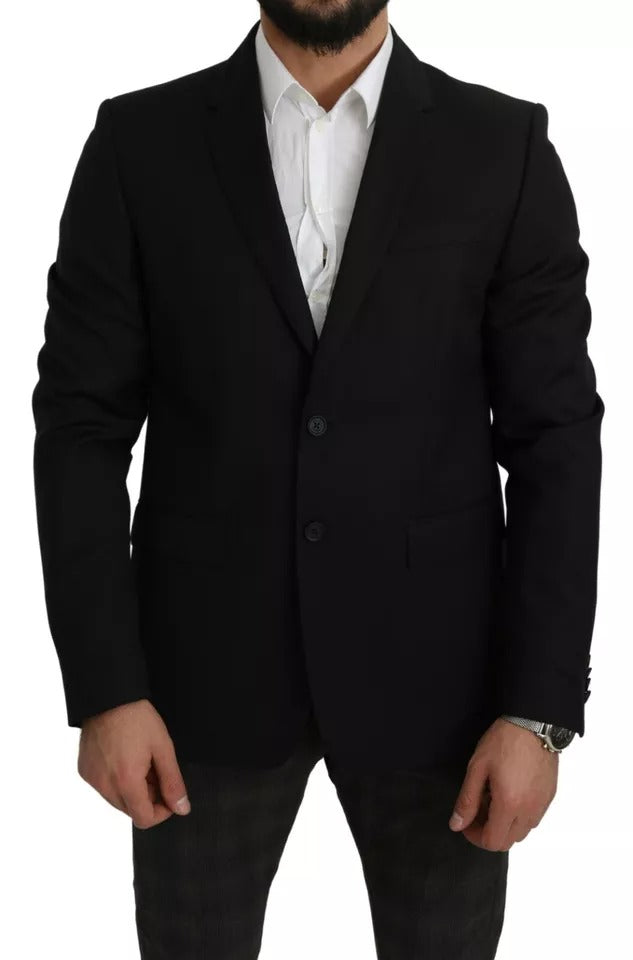 Experience the allure of the Dolce & Gabbana Black Wool Slim Fit Notch Jacket Blazer, where exquisite craftsmanship meets timeless elegance, perfect for the discerning individual.