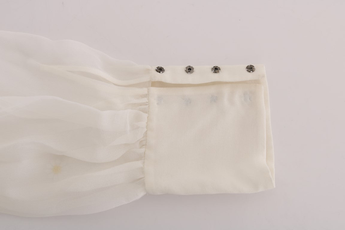 Indulge in the exquisite Dolce & Gabbana White Daisy Applique Silk Shirt, a timeless piece from the SICILY collection, embodying Italian craftsmanship and luxurious elegance.