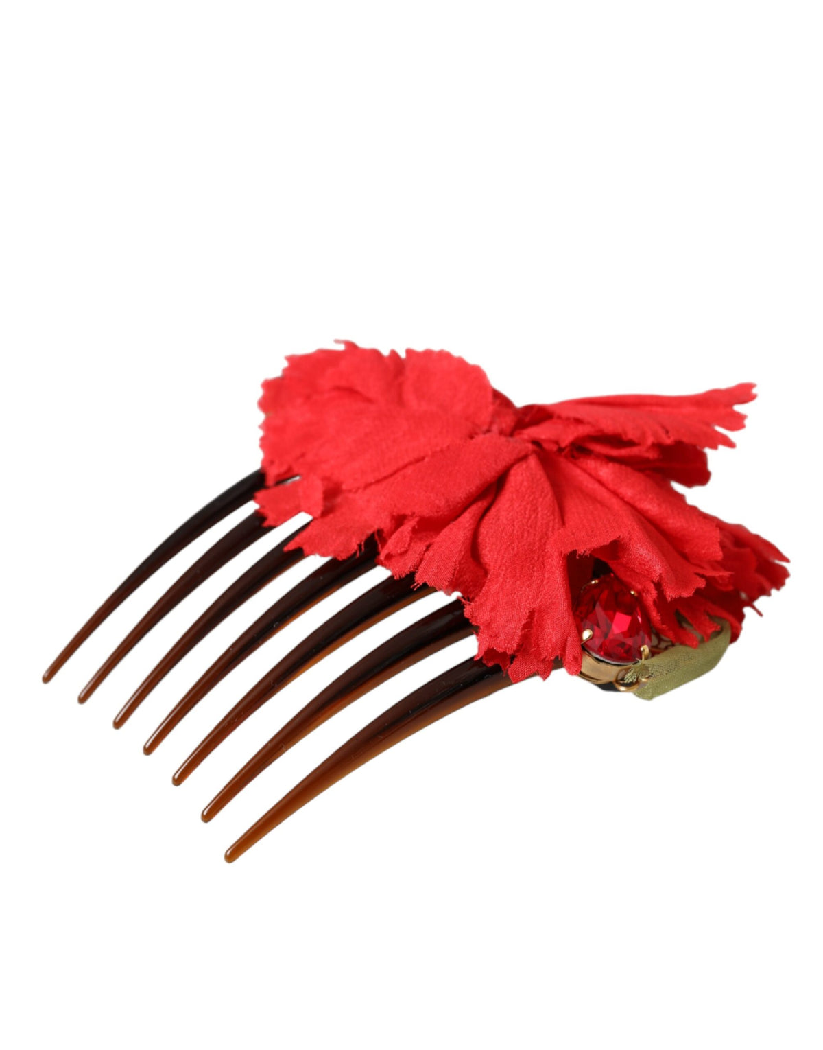 Elevate your elegance with the Dolce & Gabbana Red Silk Floral Gold Brass Hair Comb, a masterpiece of Italian craftsmanship that embodies timeless luxury and allure.
