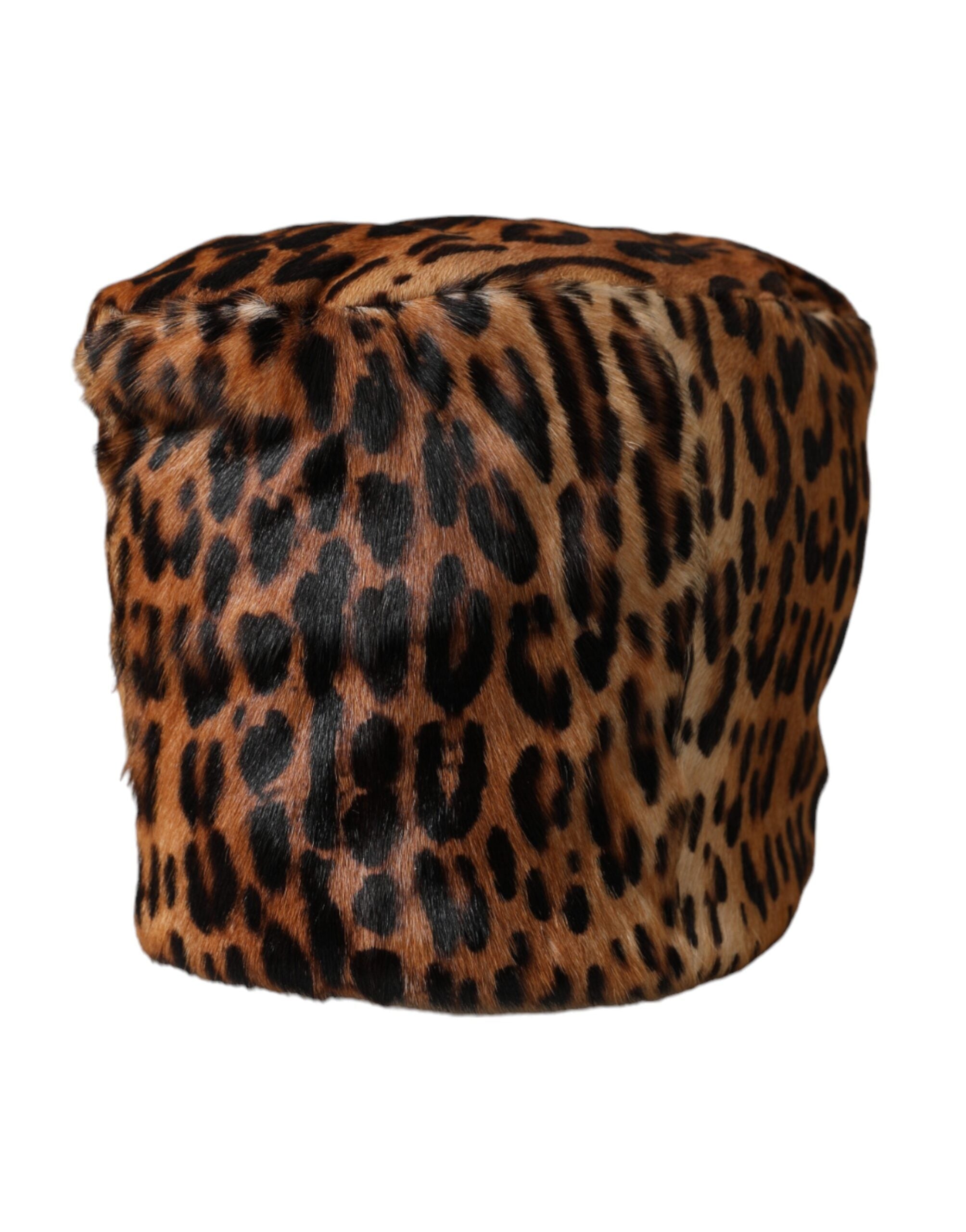 Elevate your style with the Dolce & Gabbana Brown Leopard Fur Bucket Hat, a testament to artisanal luxury, crafted from premium goat leather for the discerning individual.