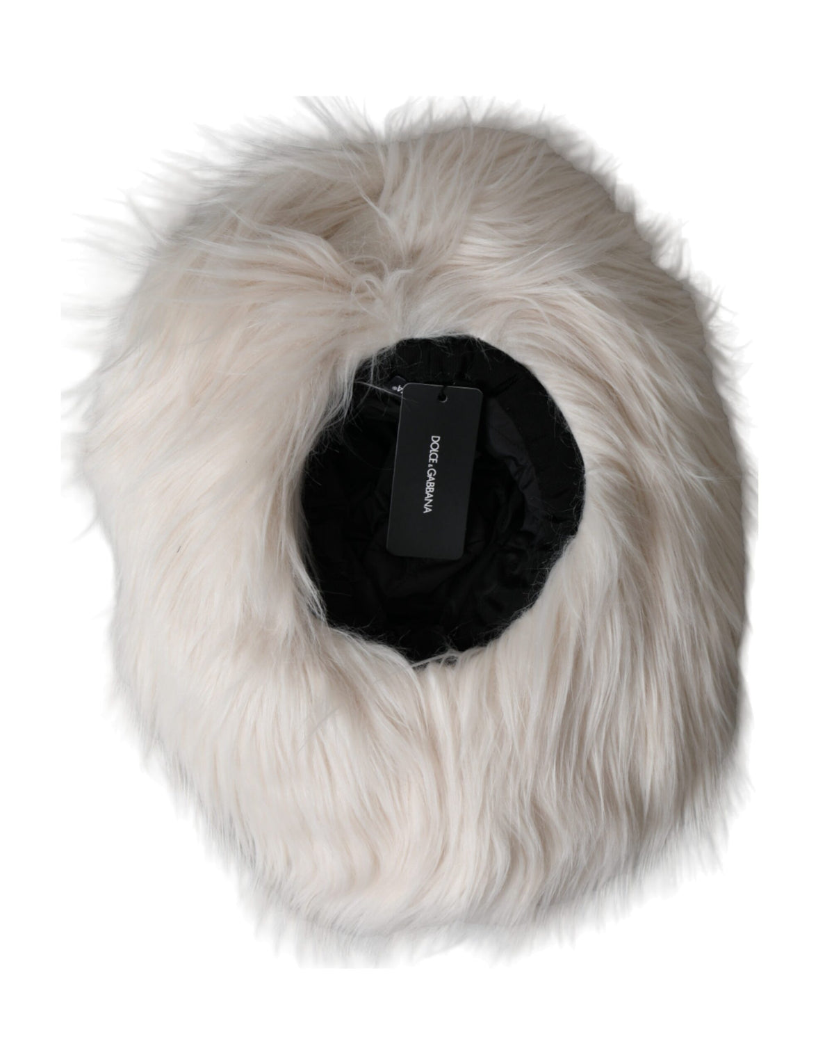 Elevate your style with the Dolce & Gabbana Off White Acrylic Fur Womens Bucket Hat, a luxurious blend of comfort and sophistication, perfect for the discerning individual.