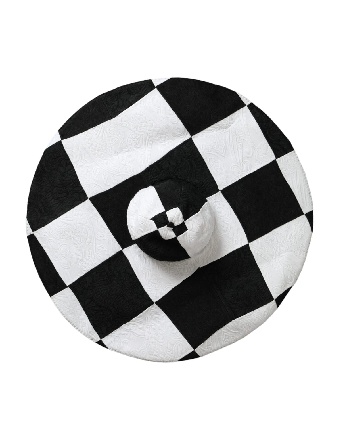 Discover the Dolce & Gabbana Black White Checkered Wide Brim Floppy Hat, a luxurious accessory crafted in Italy, perfect for elevating your style with timeless elegance.