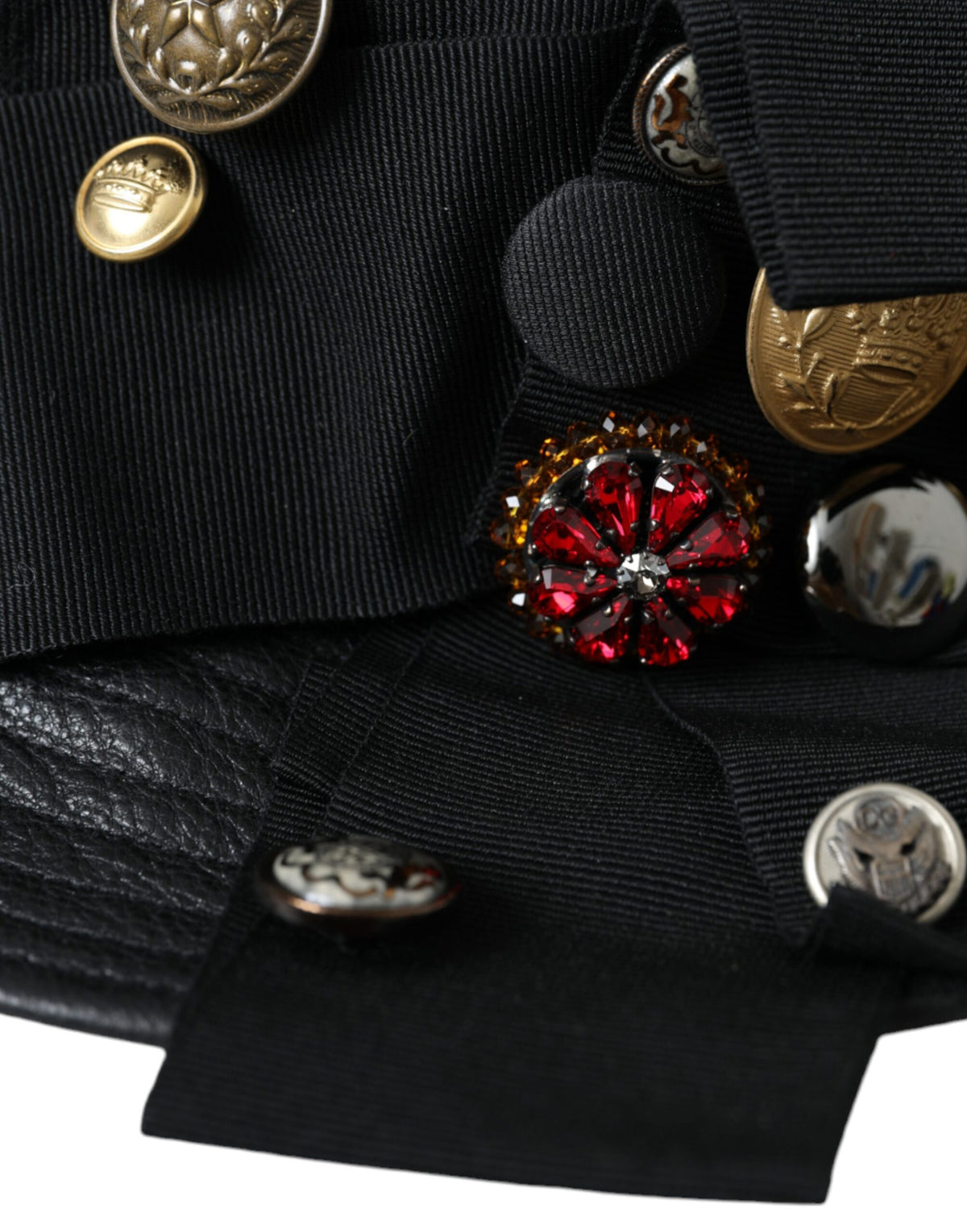 Elevate your style with the Dolce & Gabbana Black Leather DG Coin Crystal Wide Brim Hat, a masterpiece of Italian craftsmanship that embodies timeless luxury and sophistication.