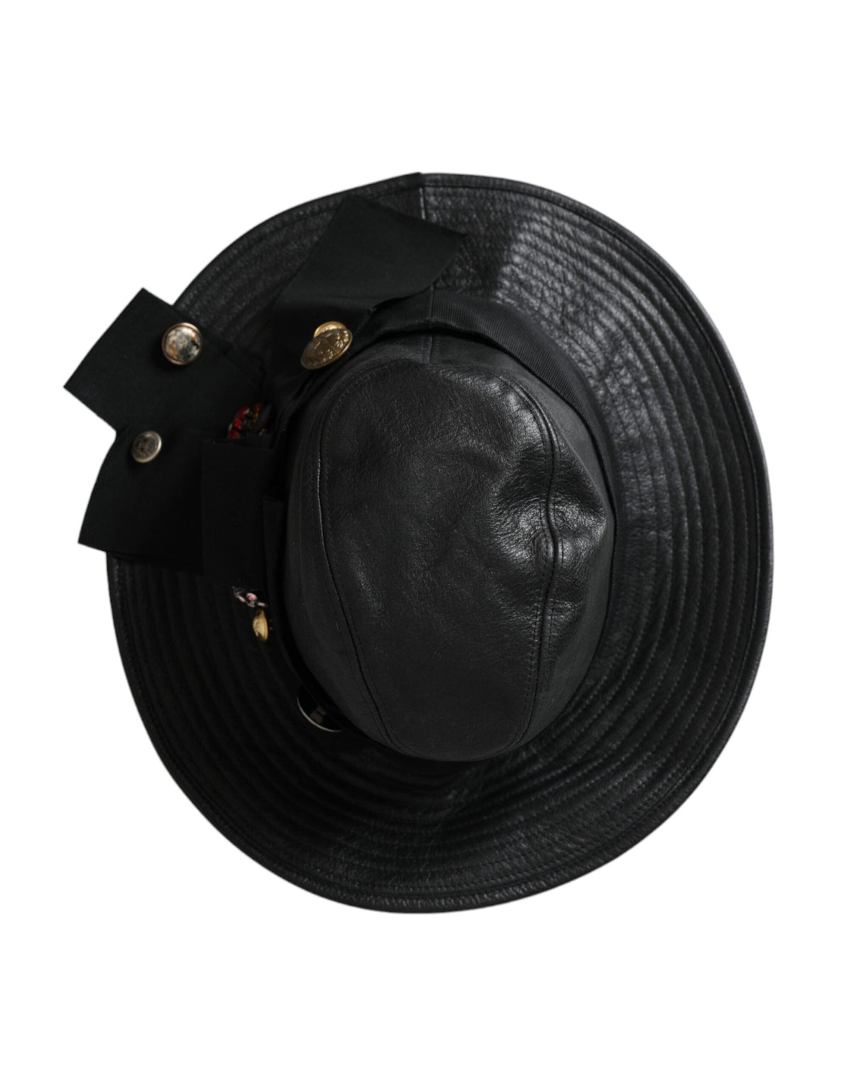 Elevate your style with the Dolce & Gabbana Black Leather DG Coin Crystal Wide Brim Hat, a masterpiece of Italian craftsmanship and timeless elegance, perfect for any luxurious occasion.