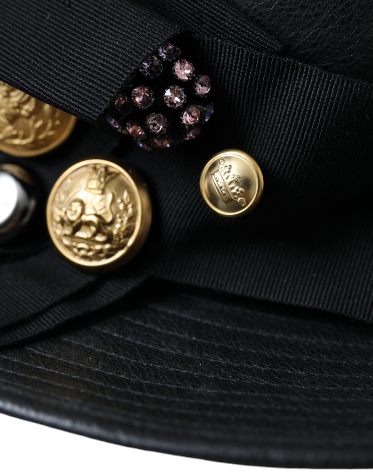 Indulge in the Dolce & Gabbana Black Leather DG Coin Crystal Wide Brim Hat, a masterpiece of Italian craftsmanship that exudes timeless elegance and luxurious allure.