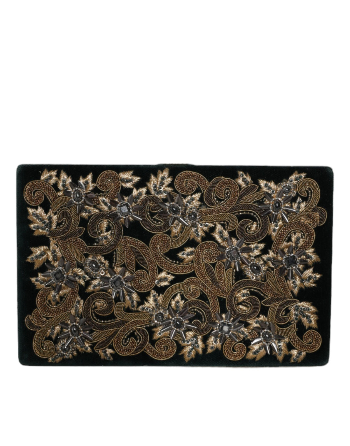Indulge in the exquisite Dolce & Gabbana Black Velvet Gold Frame Clutch, a masterpiece of Italian craftsmanship that elevates your evening allure with timeless elegance.