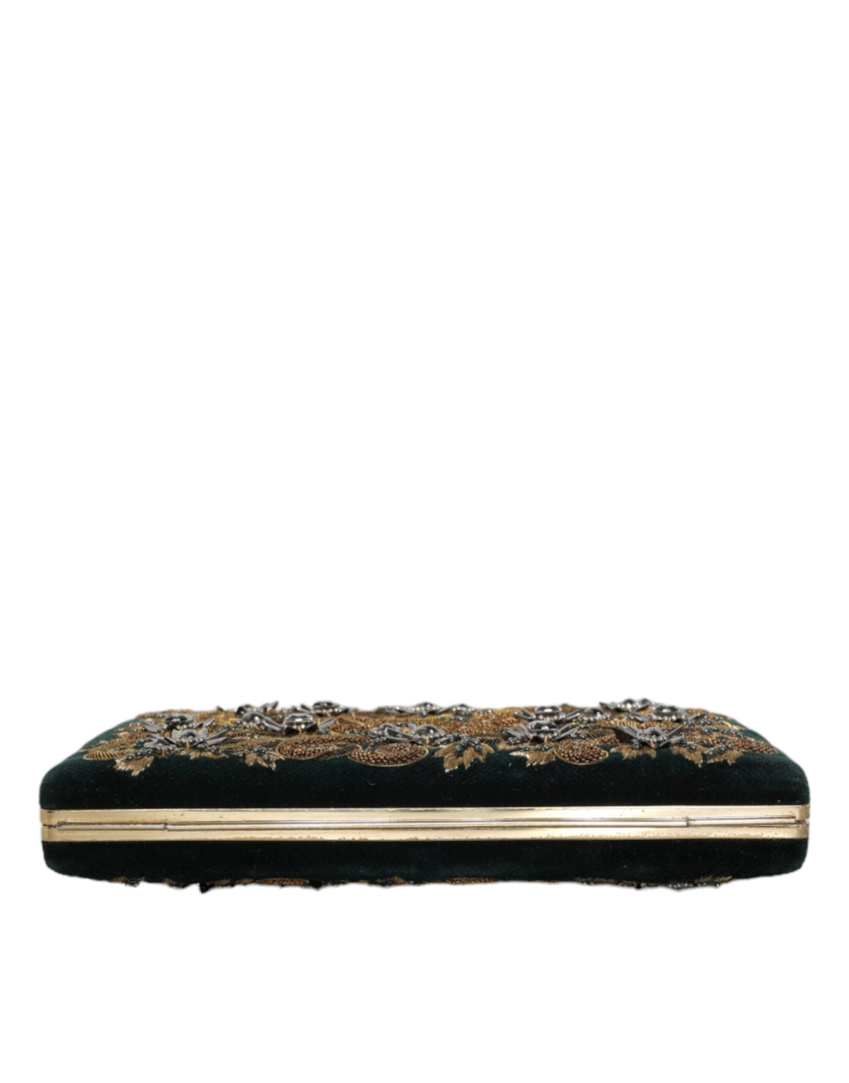 Discover the Dolce & Gabbana Black Velvet Gold Frame Clutch, a masterpiece of Italian craftsmanship that elevates your evening allure with opulent sophistication.