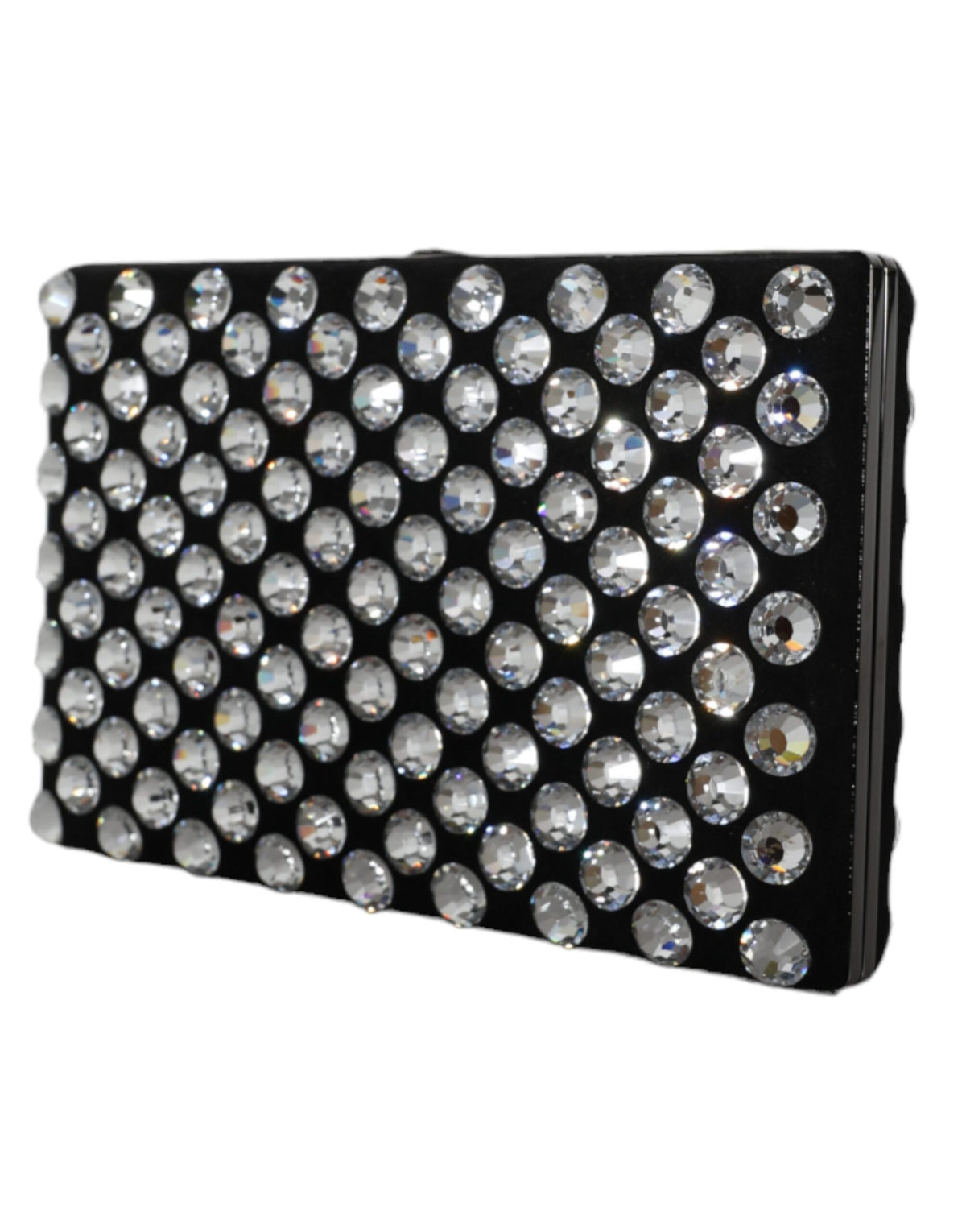 Indulge in the exquisite Dolce & Gabbana Black Velvet Crystal Clutch, a masterpiece of craftsmanship that elevates your evening ensemble with timeless elegance and opulence.
