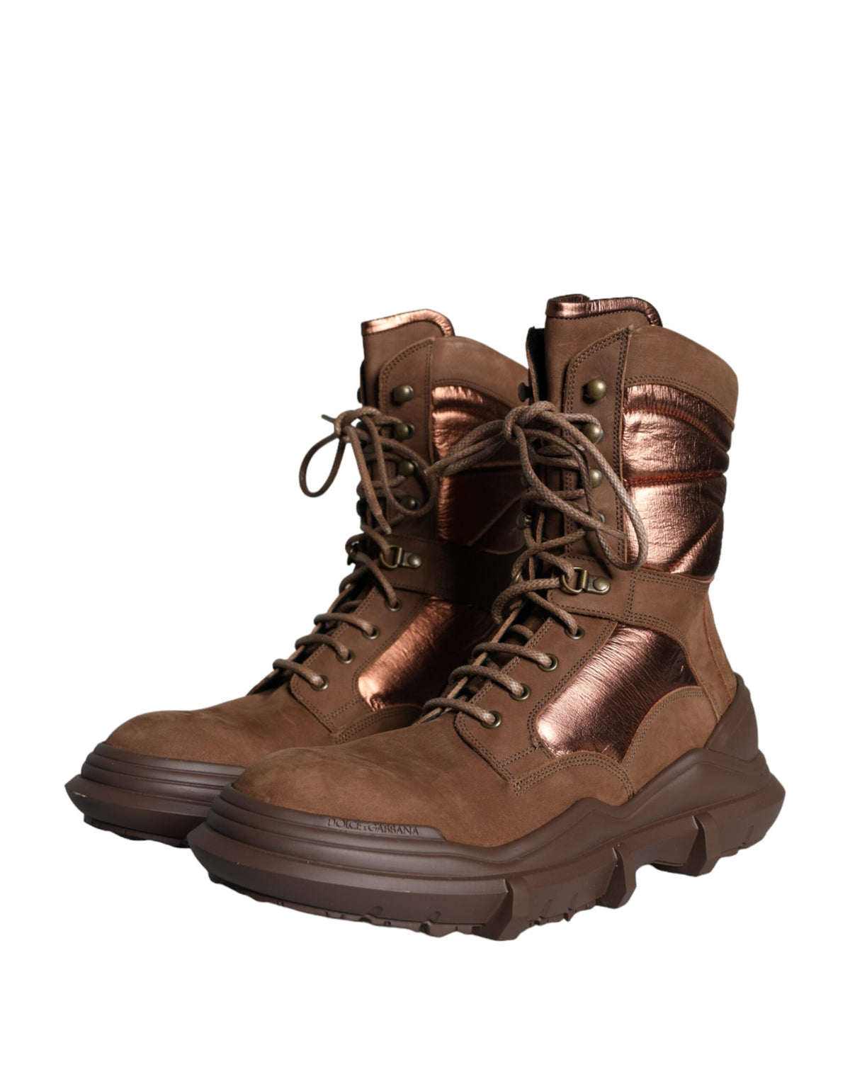 Indulge in the exquisite Dolce & Gabbana Brown Suede Leather Military Combat Boots, where luxurious craftsmanship meets audacious style for the discerning modern connoisseur.