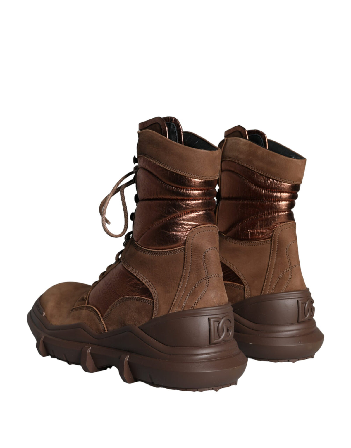 Experience the allure of Dolce & Gabbana's Brown Suede Leather Military Combat Boots, where exquisite craftsmanship meets modern elegance, perfect for the discerning individual.