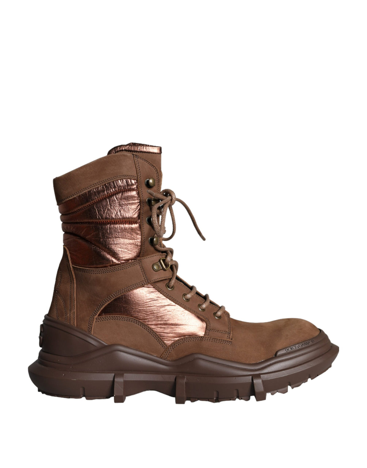 Indulge in the exquisite Dolce & Gabbana Brown Suede Leather Military Combat Boots, where luxurious craftsmanship meets audacious style, perfect for the discerning modern connoisseur.