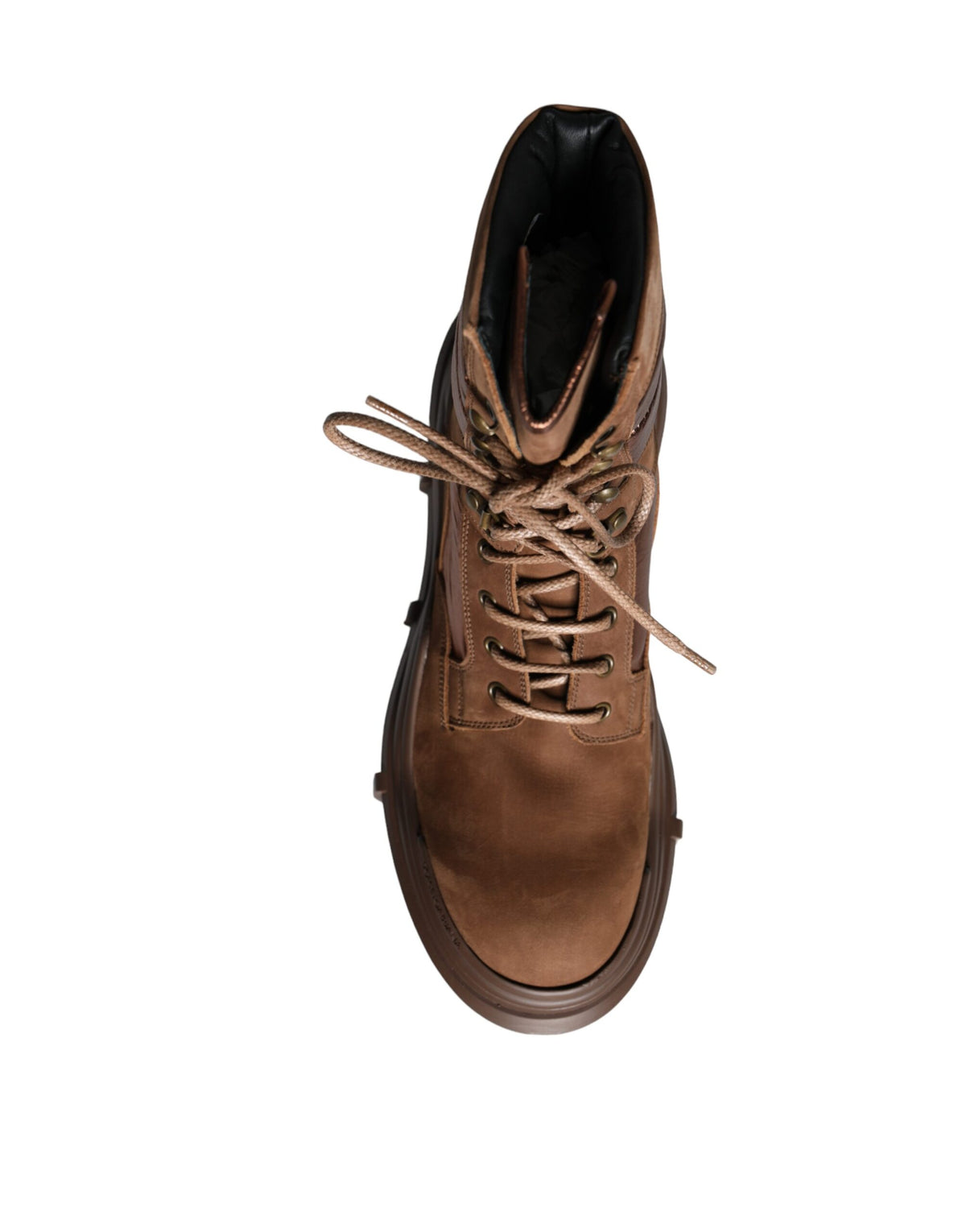 Elevate your style with Dolce & Gabbana's Brown Suede Leather Military Combat Boots, where exquisite craftsmanship meets bold sophistication for the discerning connoisseur.