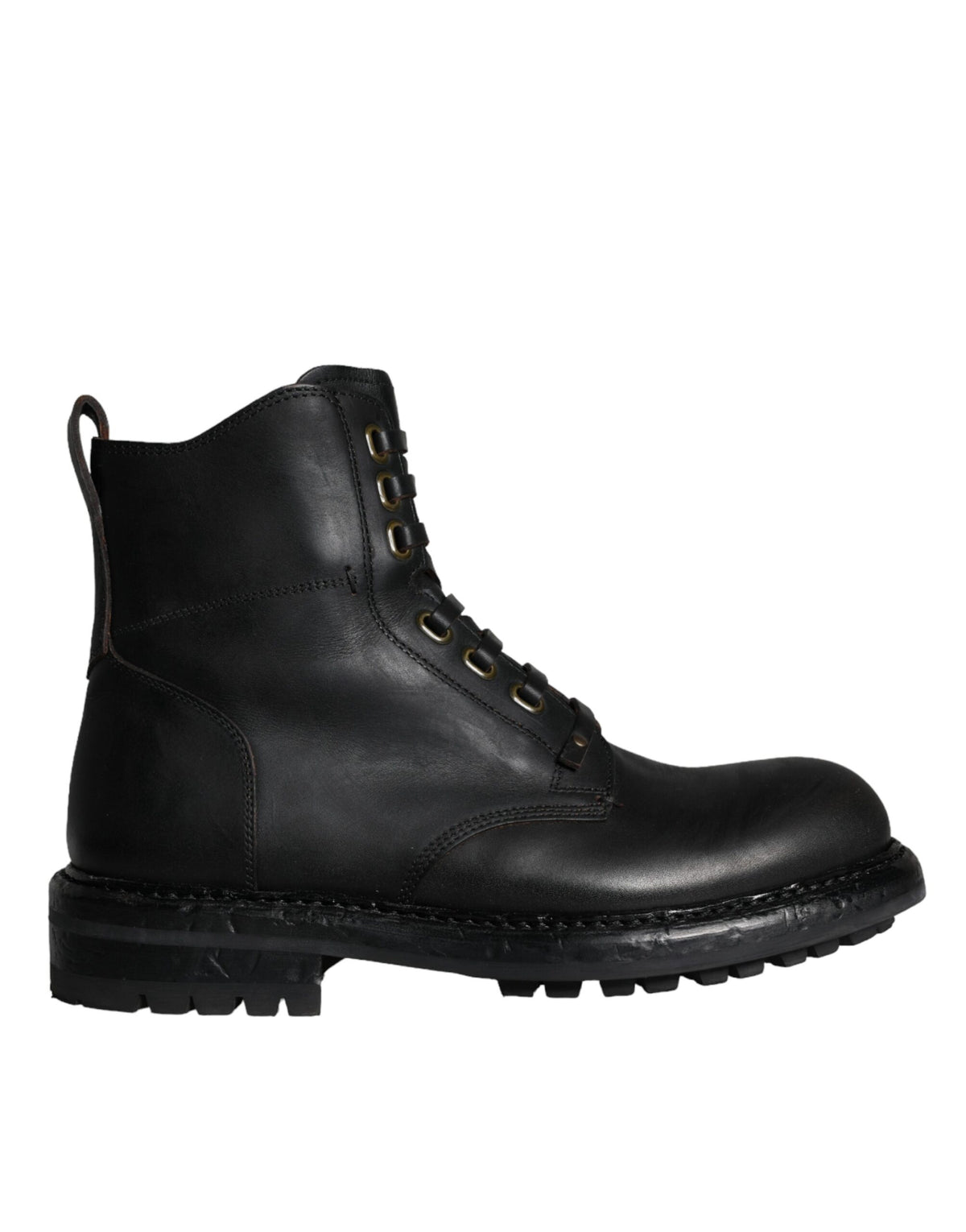 Elevate your style with Dolce & Gabbana's Black Lace Up Mid Calf Boots, crafted from luxurious calf leather, embodying timeless elegance for the discerning individual.