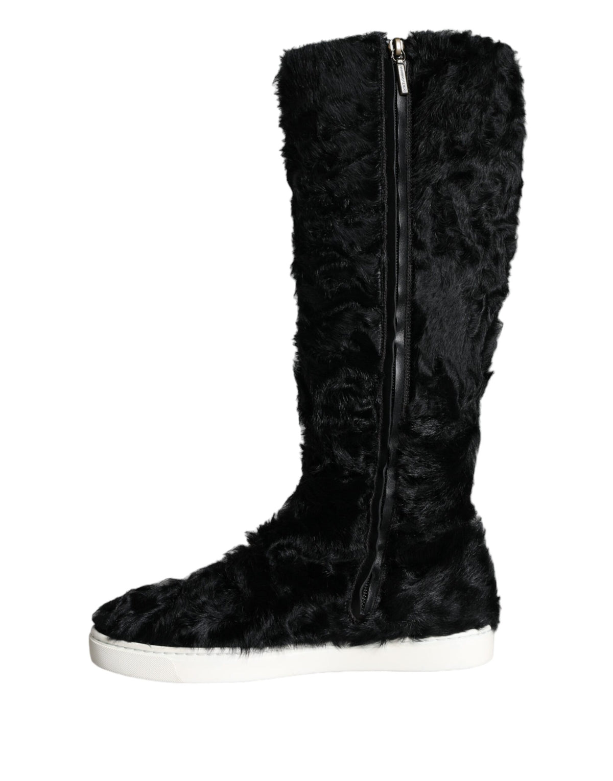 Experience the opulence of Dolce & Gabbana Black Xiangao Lamb Fur Leather Boots, where exquisite craftsmanship meets timeless elegance, perfect for the discerning individual.