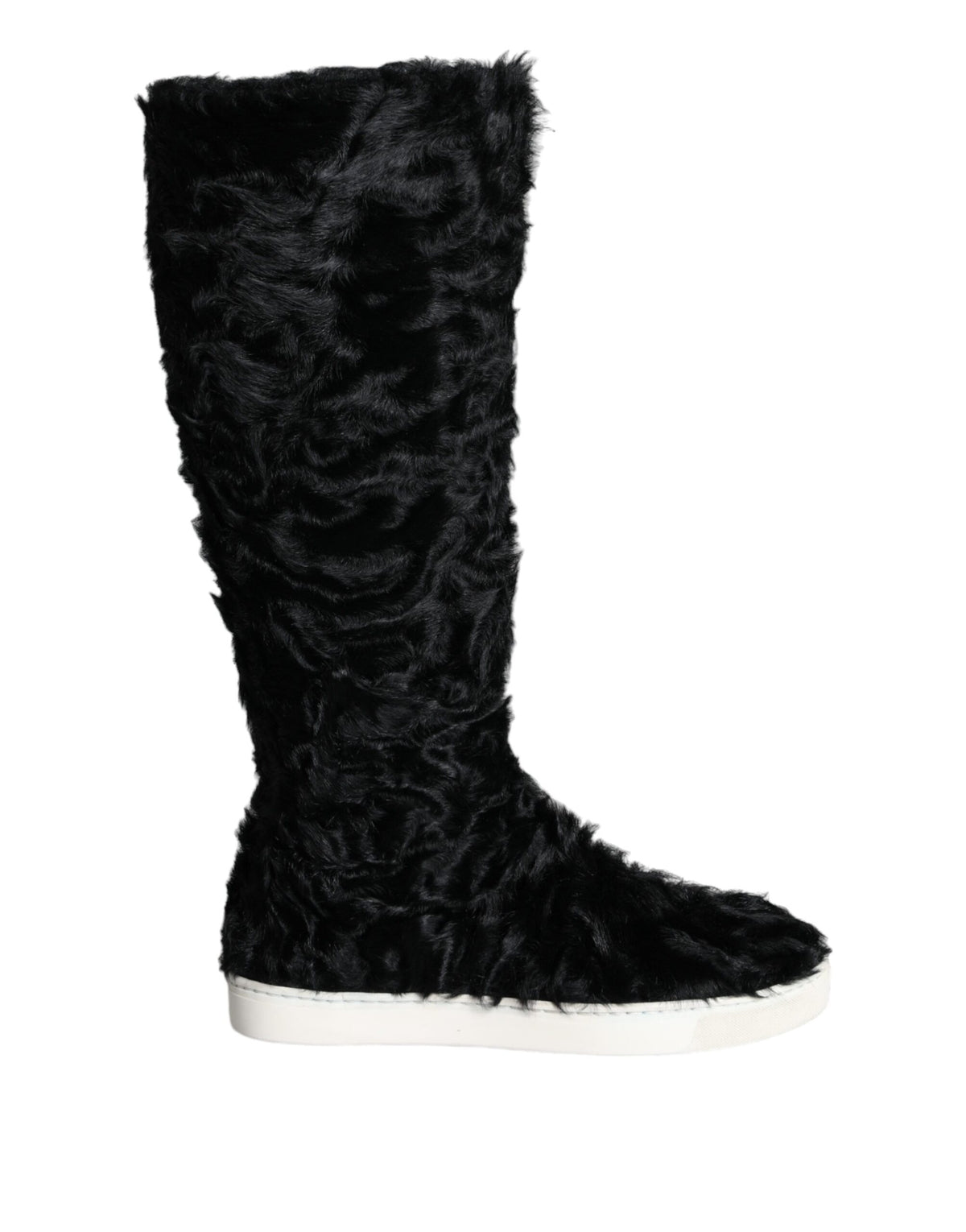 Experience the opulence of Dolce & Gabbana's Black Xiangao Lamb Fur Leather Boots, where exquisite craftsmanship meets timeless elegance, perfect for the discerning individual.