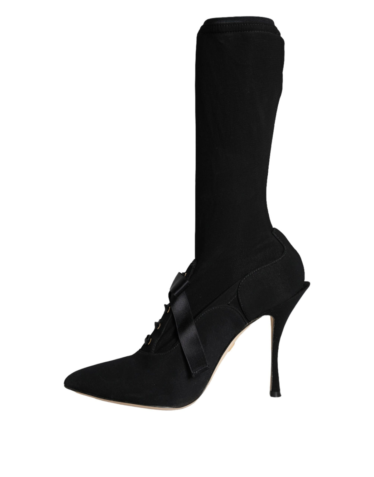 Step into the allure of Dolce & Gabbana's Black Stiletto Heels Mid Calf Boots, where exquisite craftsmanship meets luxurious materials for an empowering statement.
