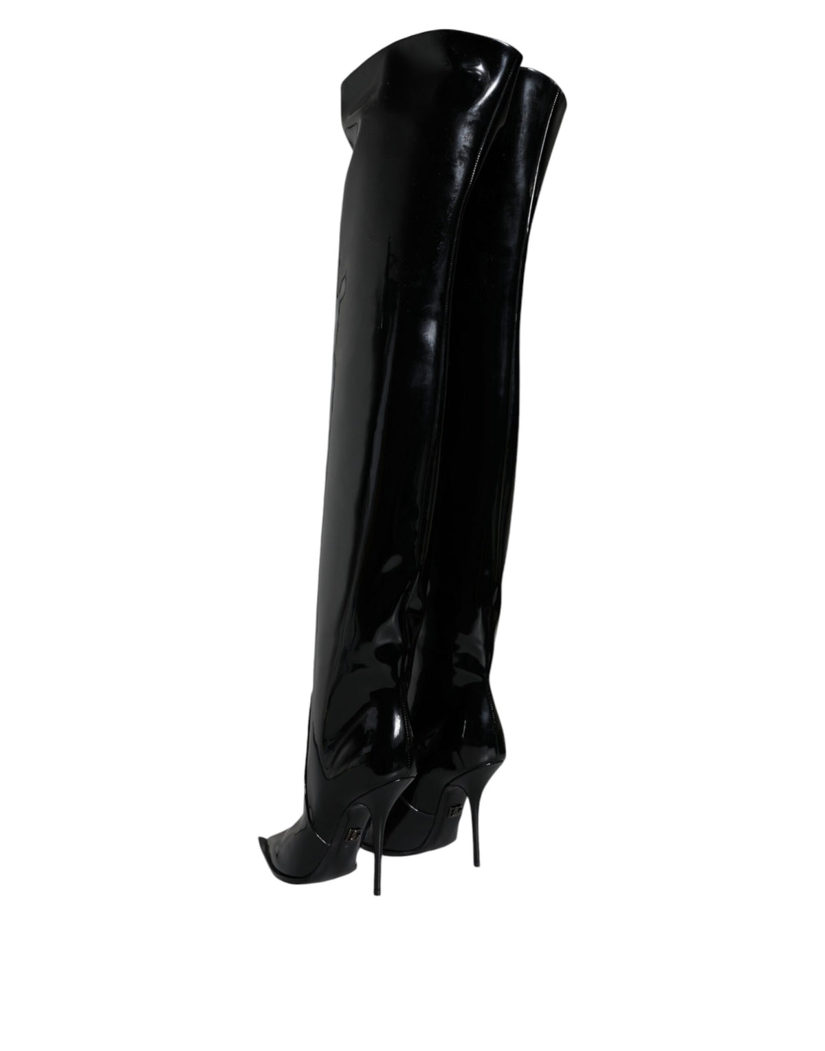 Step into elegance with Dolce & Gabbana's Black Patent Leather Knee High Boots, crafted from luxurious materials for a striking silhouette that defines sophistication.