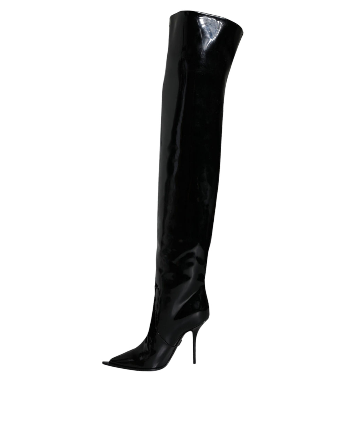 Step into timeless elegance with Dolce & Gabbana's Black Patent Leather Knee High Boots, crafted in Italy for the discerning individual who embodies luxury and allure.