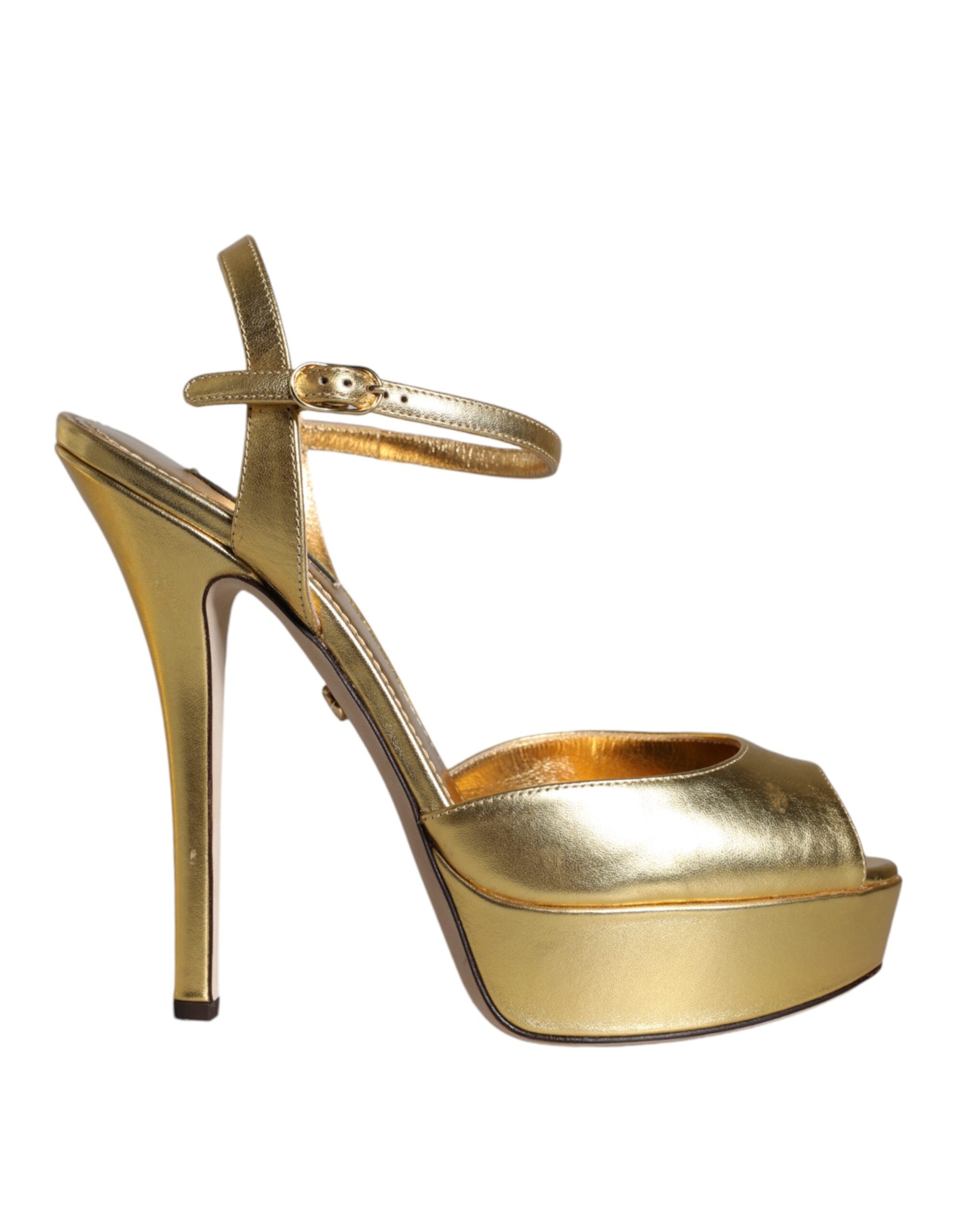 Indulge in the exquisite Dolce & Gabbana Gold Bette Leather Heels, crafted from sumptuous lamb leather, embodying elegance and sophistication for the discerning fashion connoisseur.