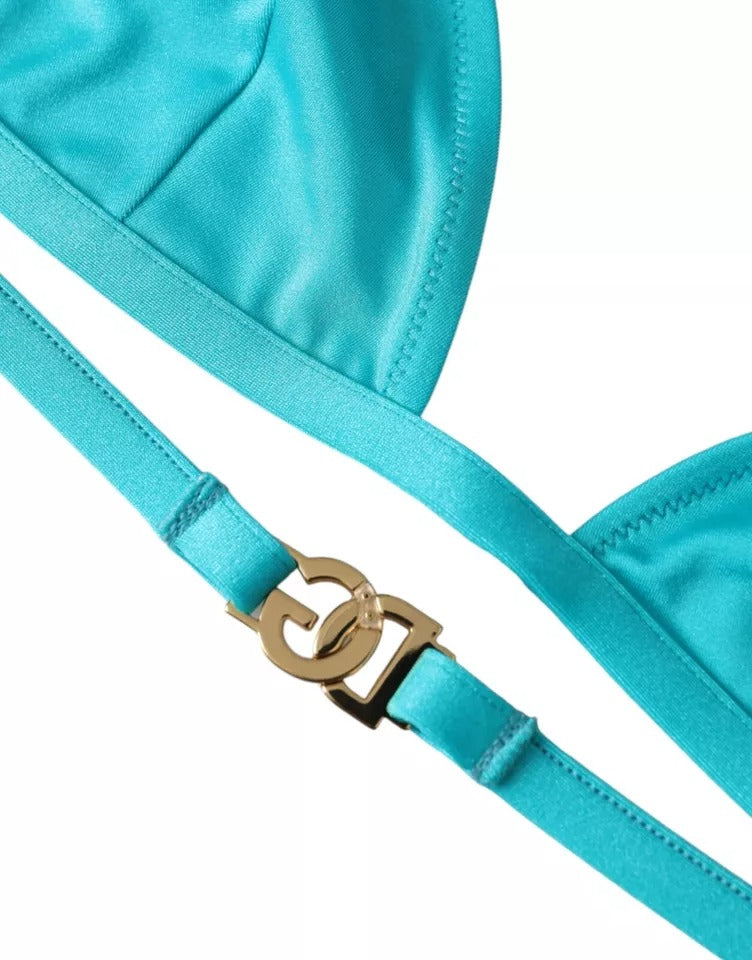 Elevate your beachwear with the Dolce & Gabbana Blue Green Halter Bikini Top, crafted from luxurious nylon and elastane for an exquisite fit that embodies summer elegance.
