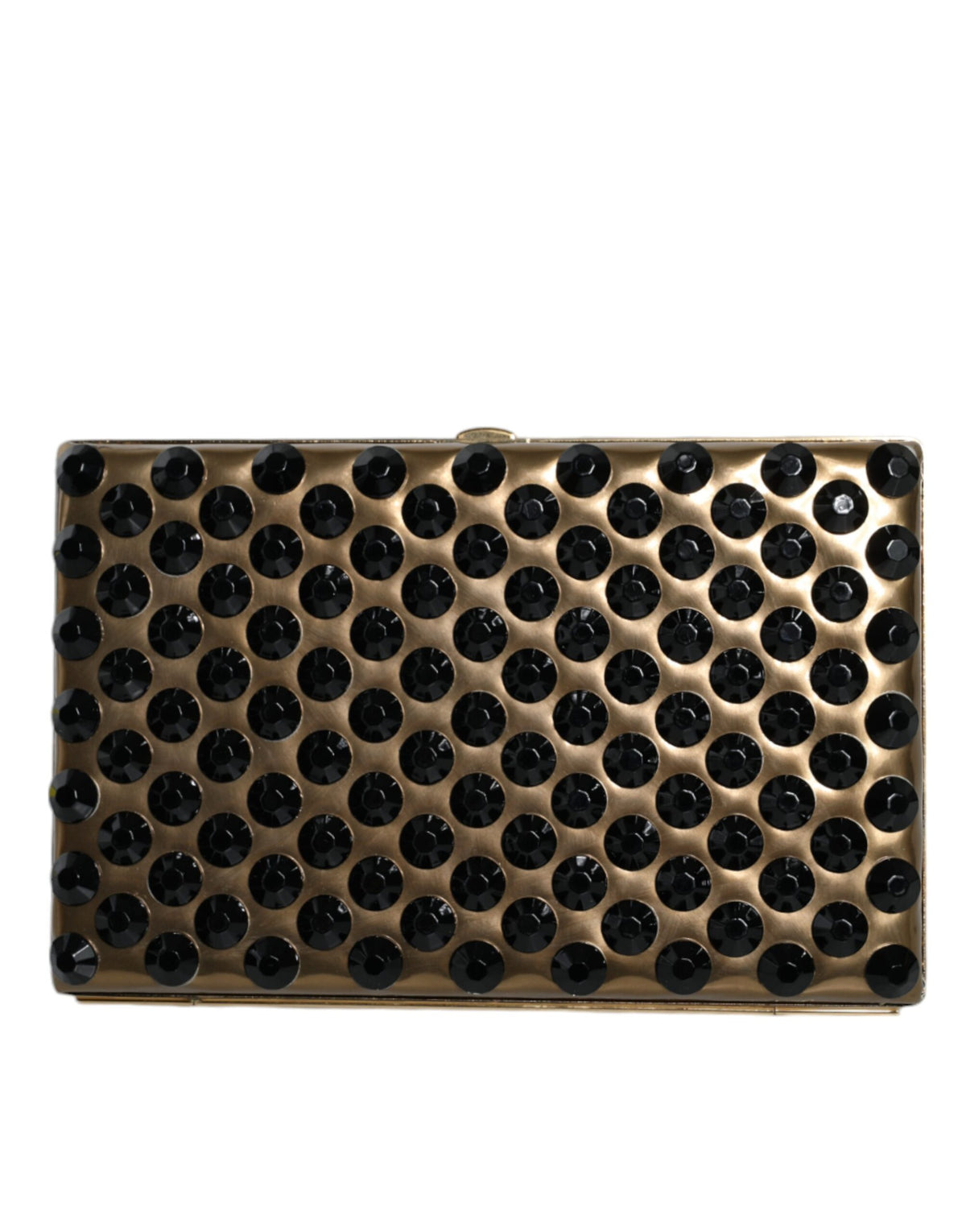 Elevate your evening allure with the Dolce & Gabbana Gold Crystal Bifold Clutch, a masterpiece of Italian craftsmanship in luxurious leather, perfect for the modern muse.