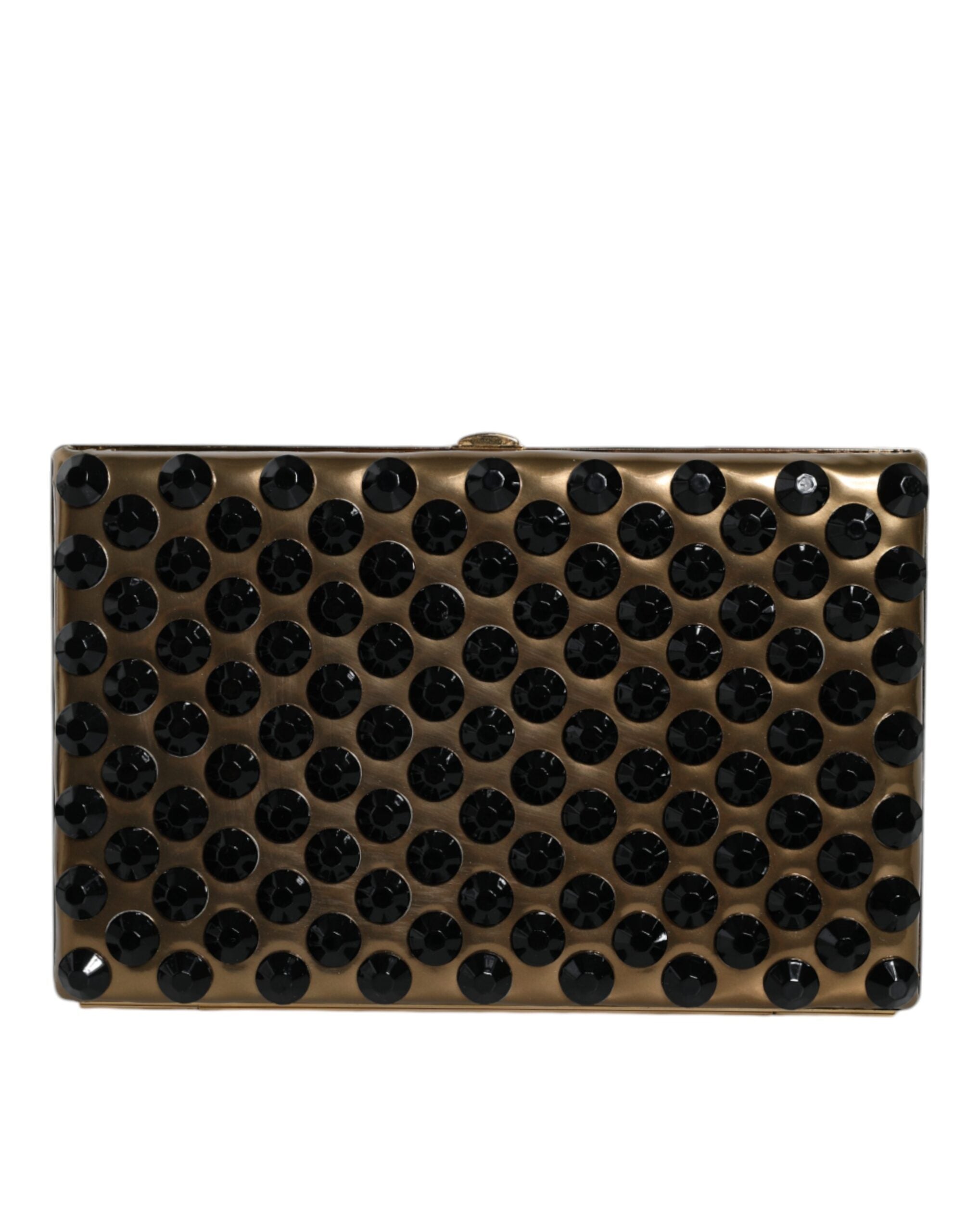 Experience the allure of the Dolce & Gabbana Gold Crystal Bifold Clutch, a masterpiece of Italian craftsmanship in luxurious leather, perfect for sophisticated evenings.