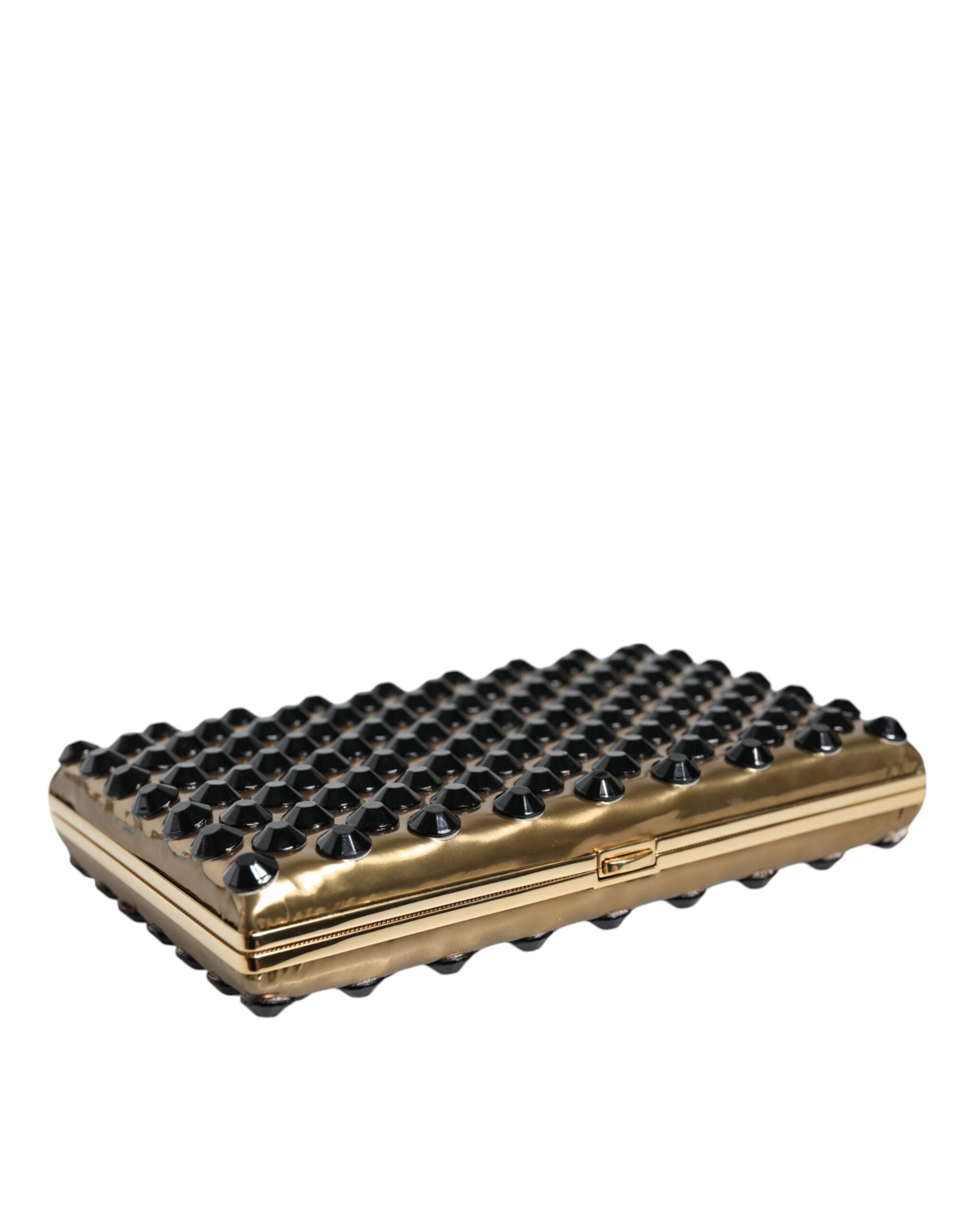 Experience the allure of the Dolce & Gabbana Gold Crystal Bifold Clutch, a testament to Italian craftsmanship and luxurious design, perfect for elevating any evening ensemble.