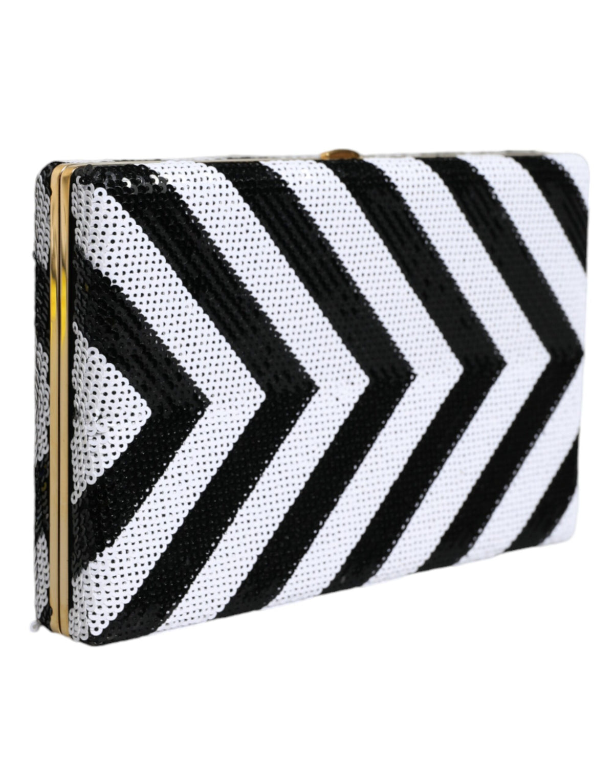 Indulge in the exquisite allure of the Dolce & Gabbana Black White Gold Frame Clutch, a testament to Italian craftsmanship, merging luxurious materials with timeless elegance for the discerning individual.