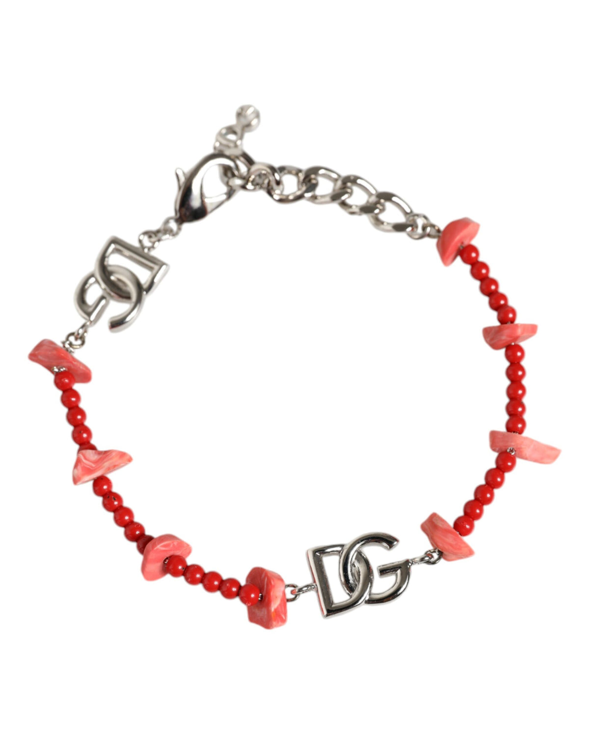 Elevate your style with the Dolce & Gabbana Silver Tone Brass Beaded Resin DG Logo Chain Bracelet, a timeless piece that embodies exquisite craftsmanship and luxurious allure.