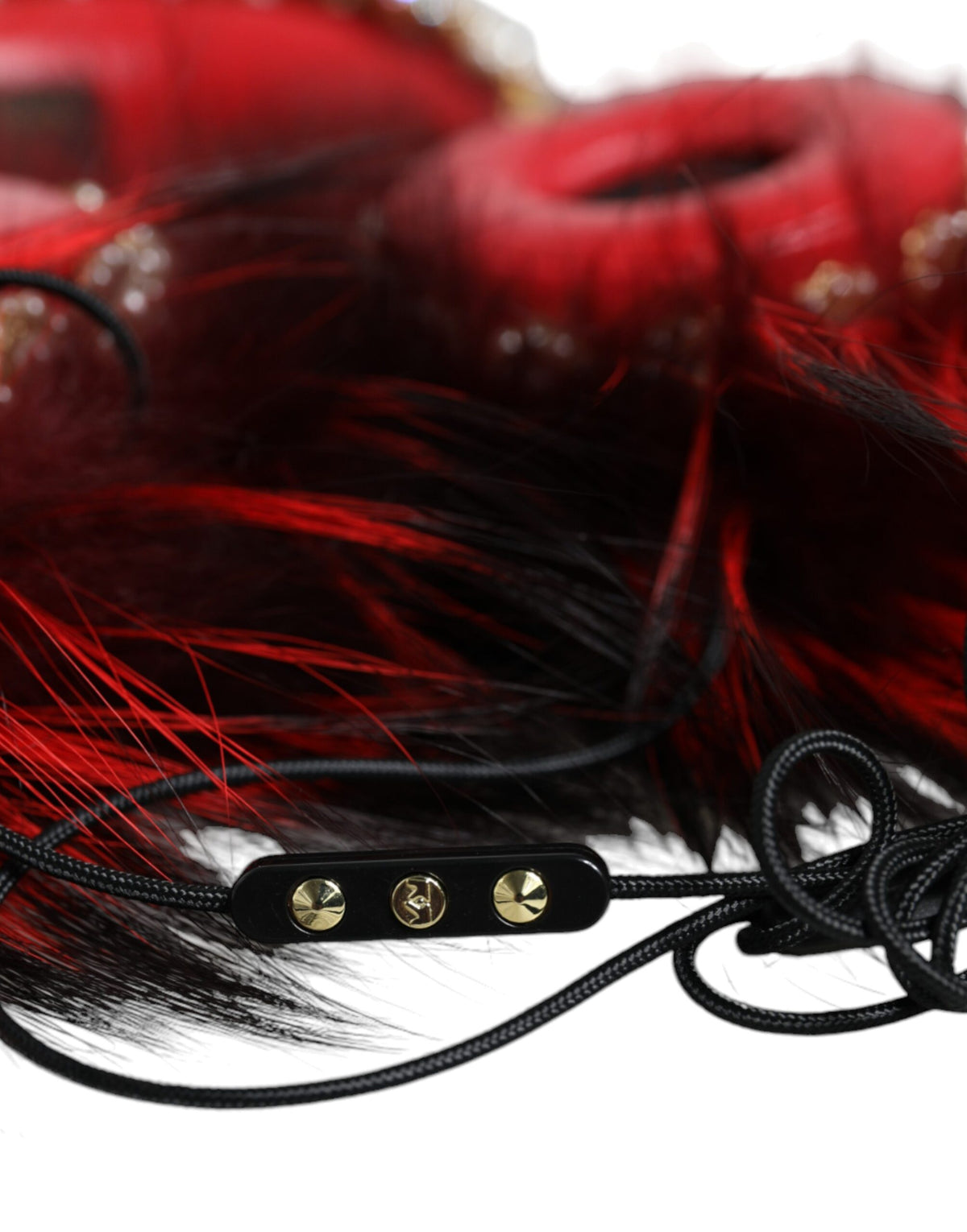 Indulge in the opulent allure of Dolce & Gabbana's Red Gold Crystal Fur Headset, where exquisite craftsmanship meets luxurious design, elevating your audio experience to new heights.